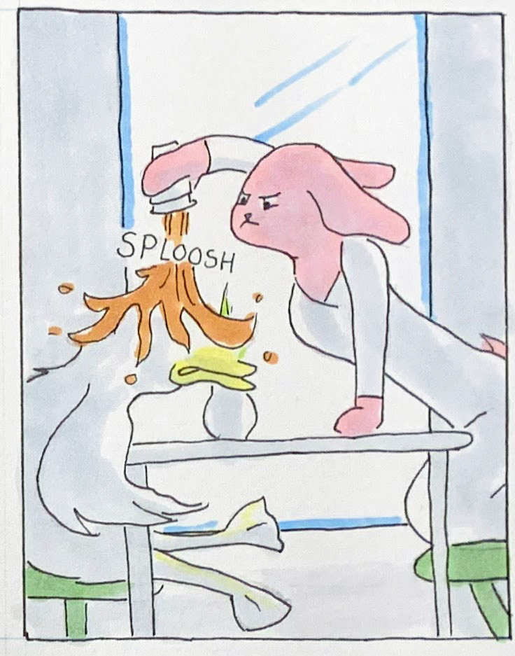 Duck really likes telling cheesy jokes...Bunny's pet peeve.