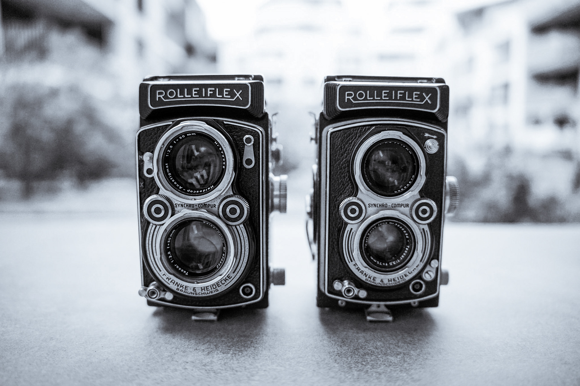 Two Rolleiflex, build in the 1950s.