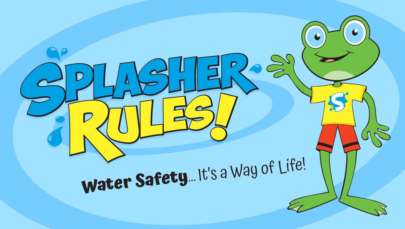 Splasher Rules featured along with frog character and safety slogan