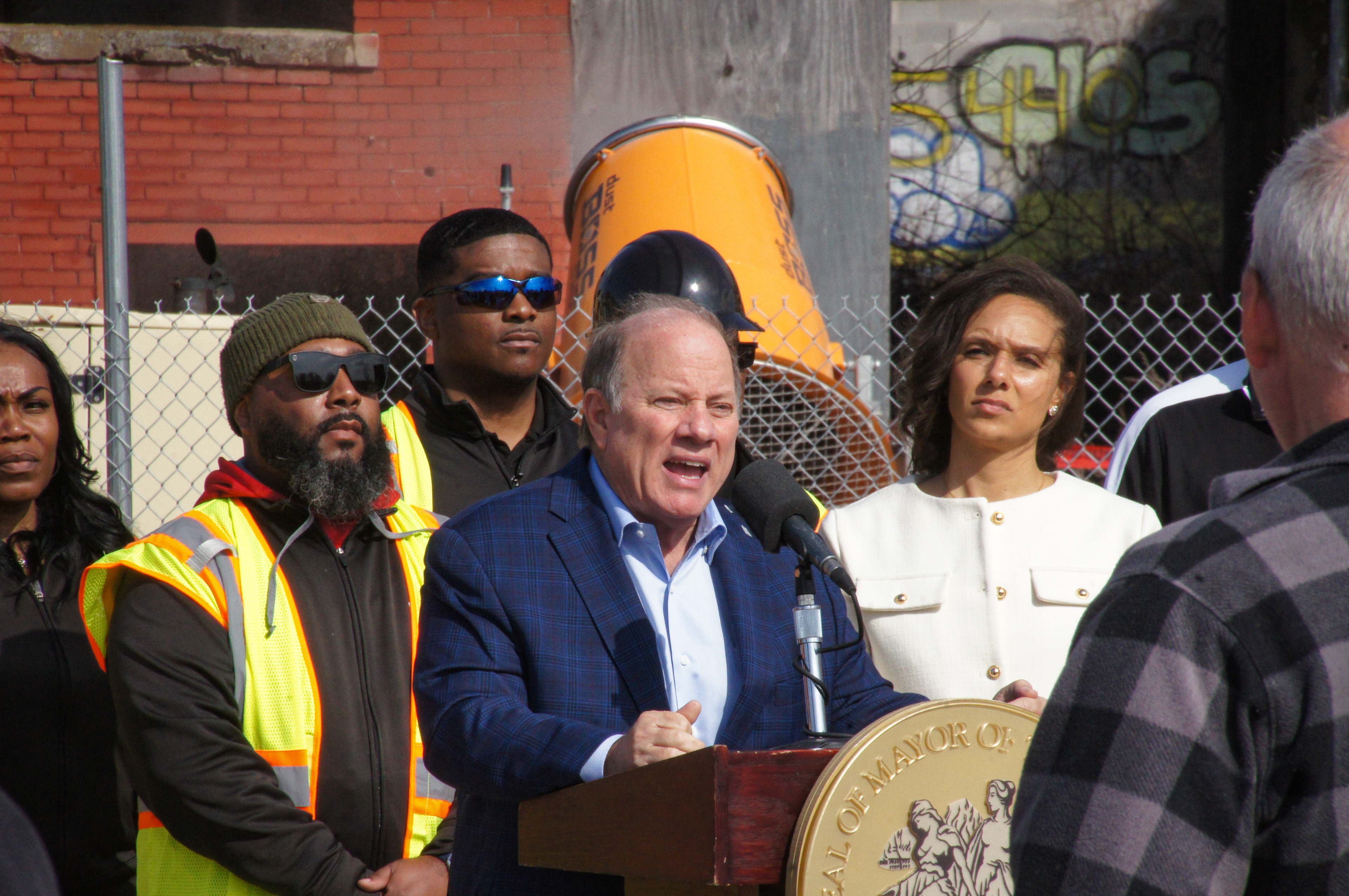 Mayor Duggan speaking about how fast they are going to tear the building down.