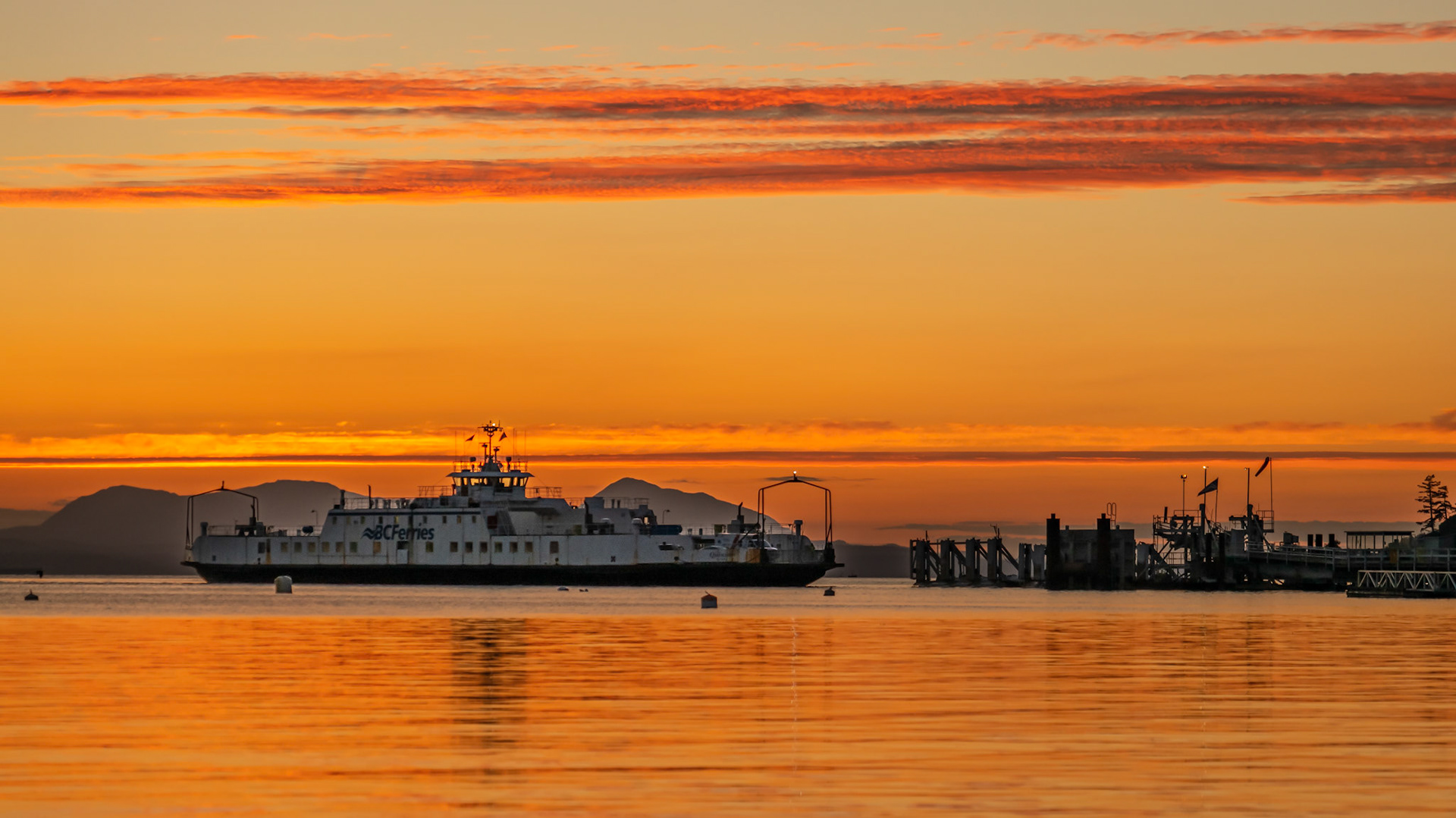 BC Ferry comming into the Vesuvius ferry terminal on Salt Spring Island, British Columbia, Canada