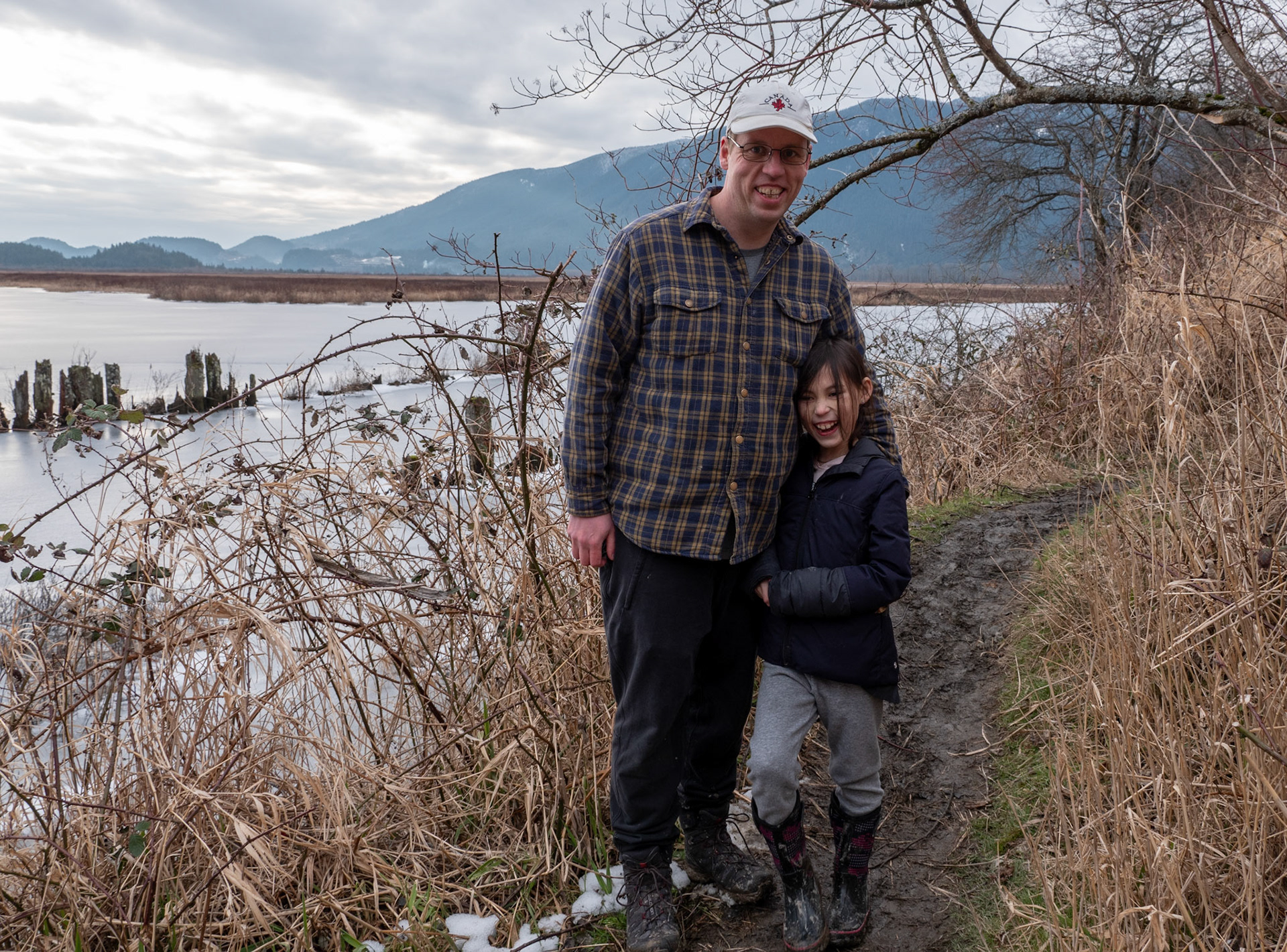 Josephine and Daddy when on a daddy daughter hike to Pitt lake.