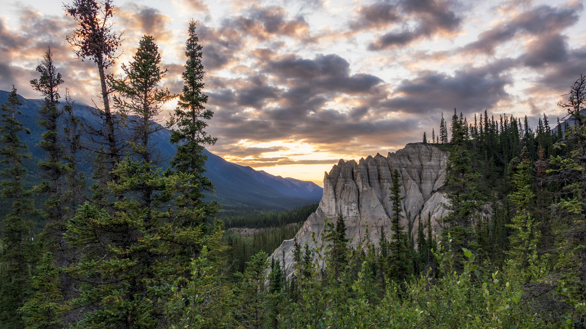 The mineral pillars in Muncho Lake Provincial park.