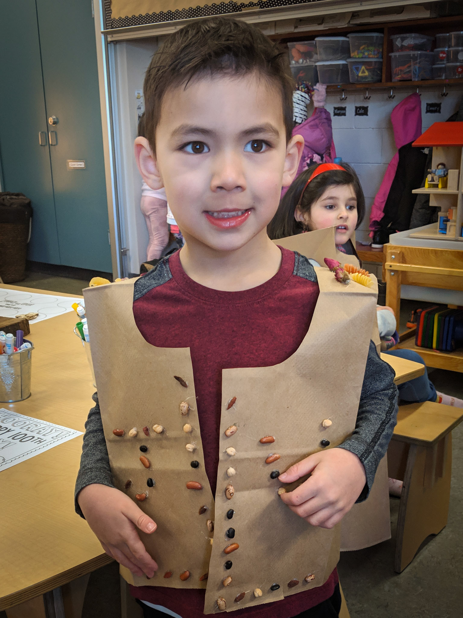 For 100 days of Kinddergarden they created a vest with 100 things glued to it, Daddy and Jackson  created it together