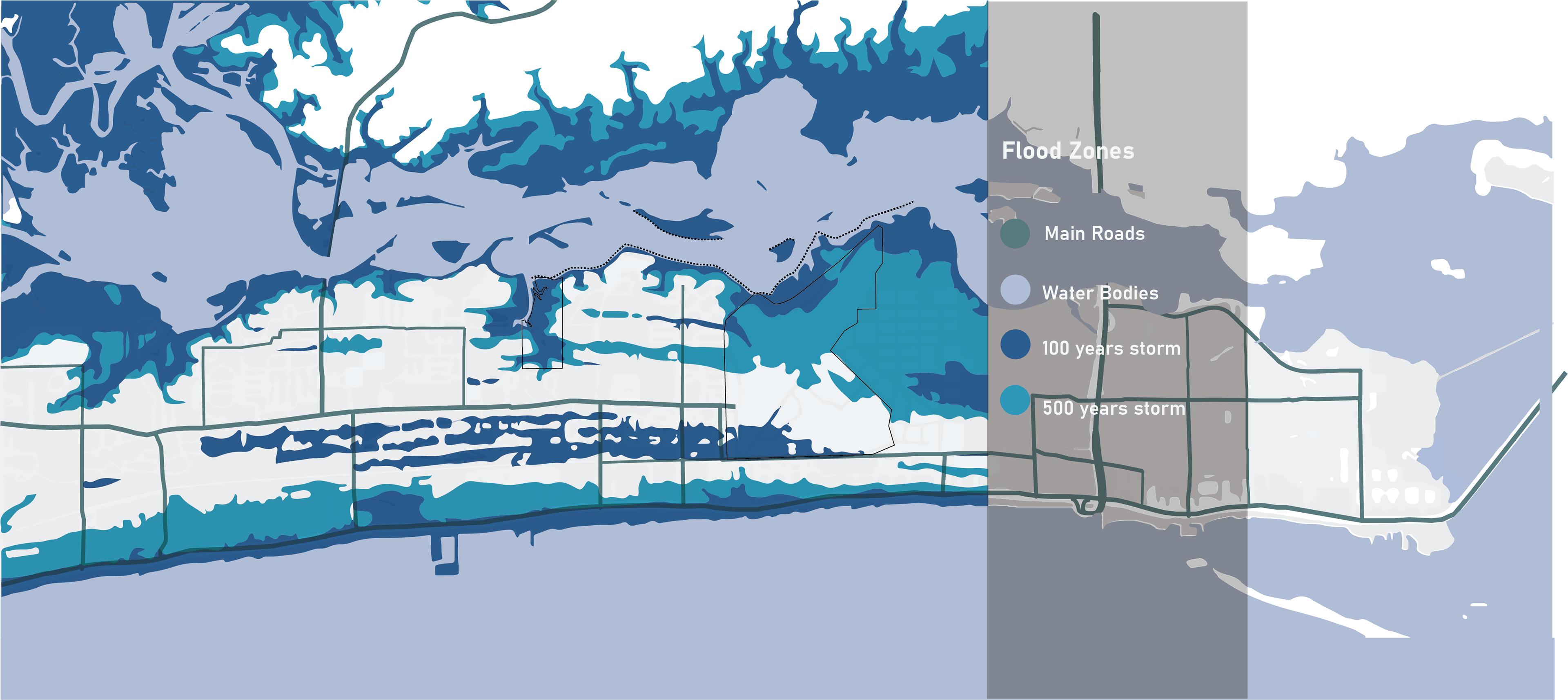 The current flood maps show that for a 100-year storm the majority of Hiller Park and Keesler AFB are flooded, and that water could flow into the surrounding neighborhoods.