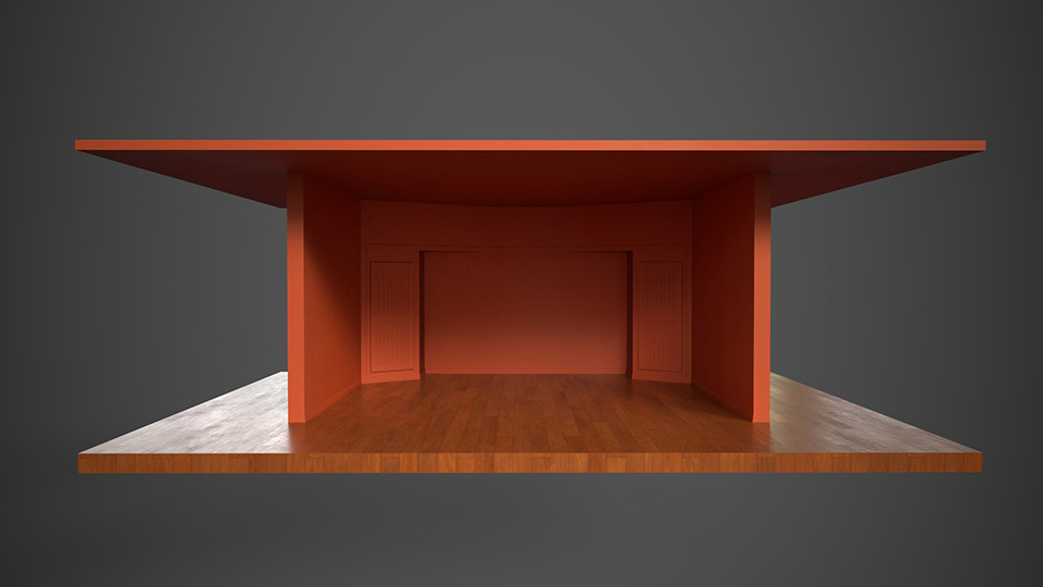 modeled set with lighting tests