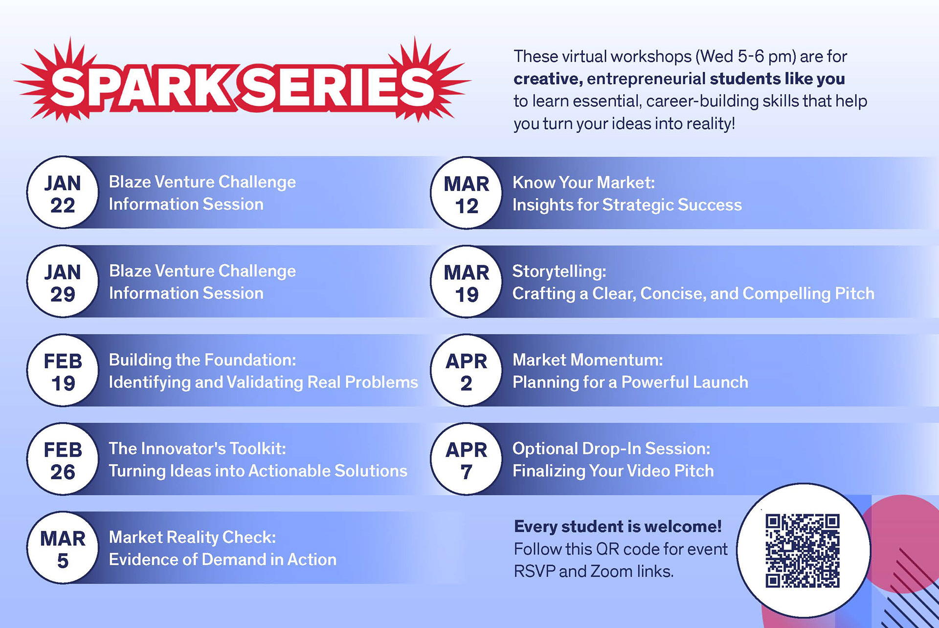 Spark Series Event Calendar (Front)