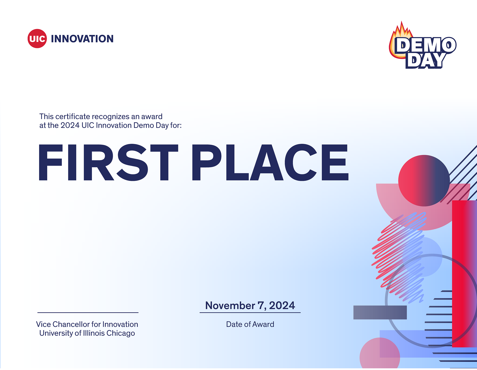 First Place Award Certificate