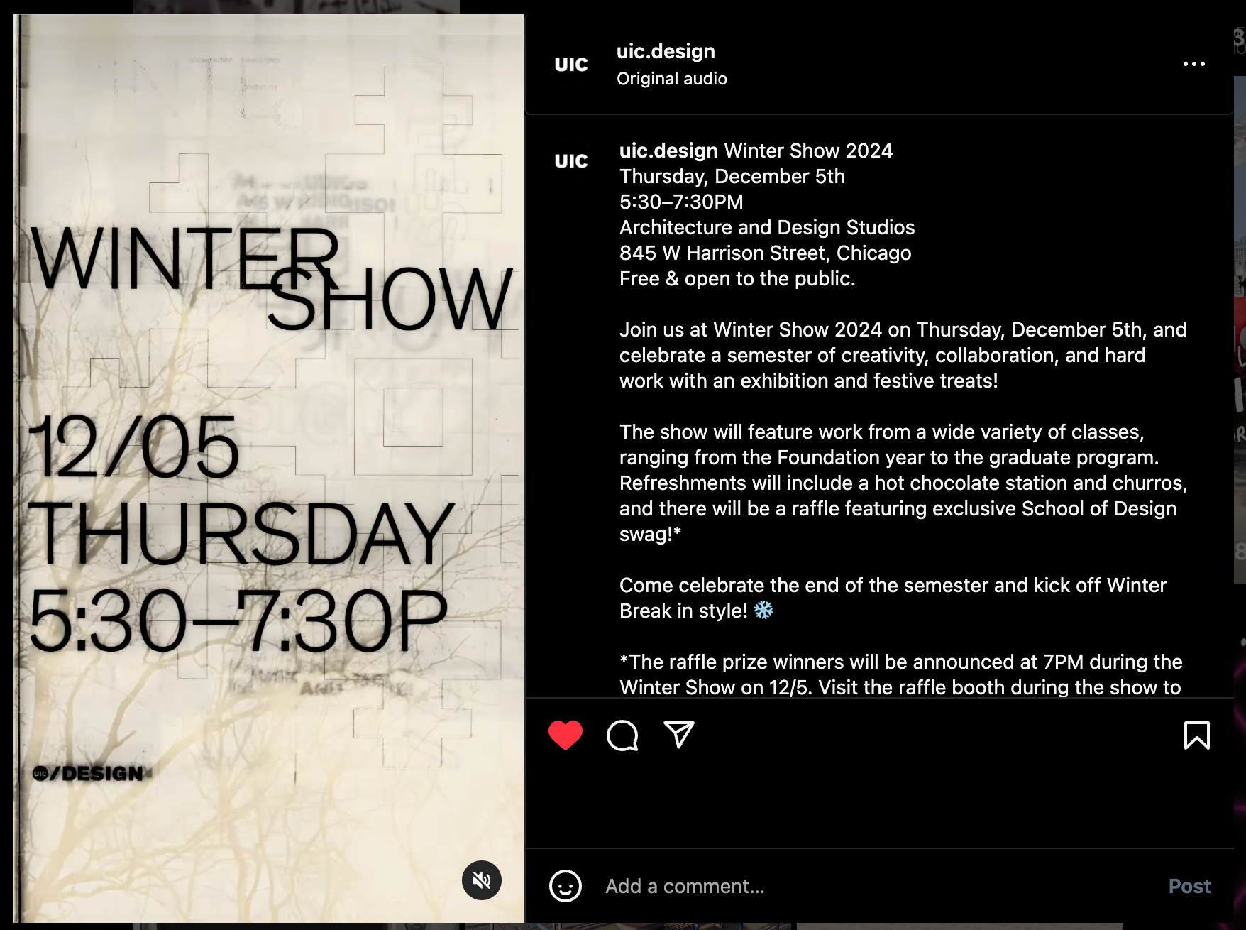 UIC School of Design Instagram Announcement