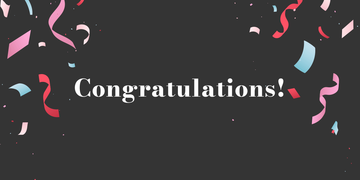 A motion graphic that says "Congratulations" with falling confetti