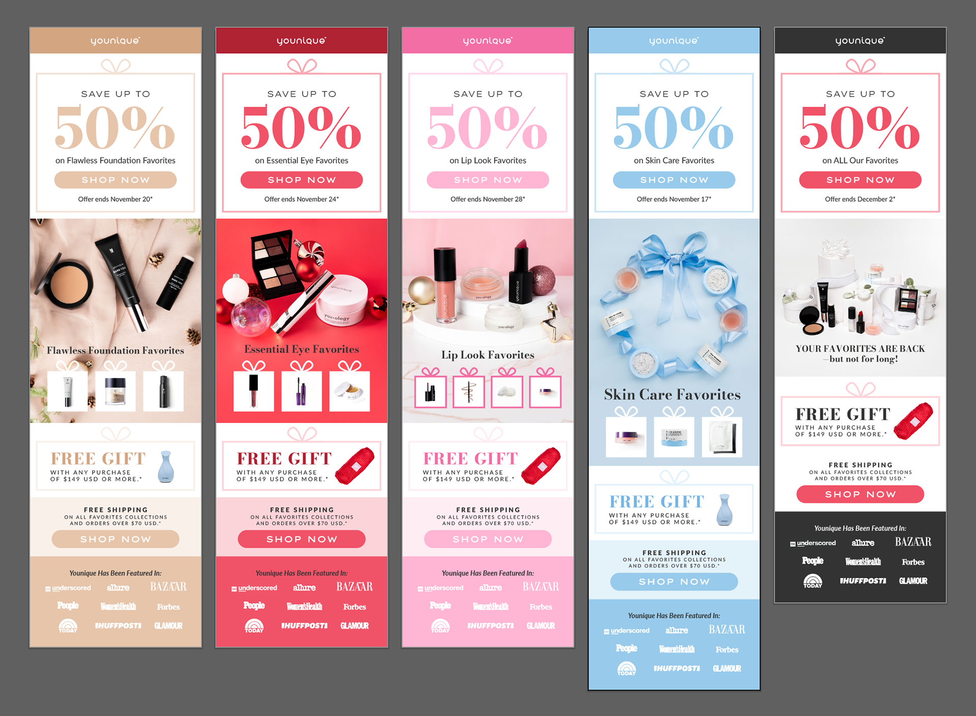 A series of 5 emails for an ongoing promotional campaign