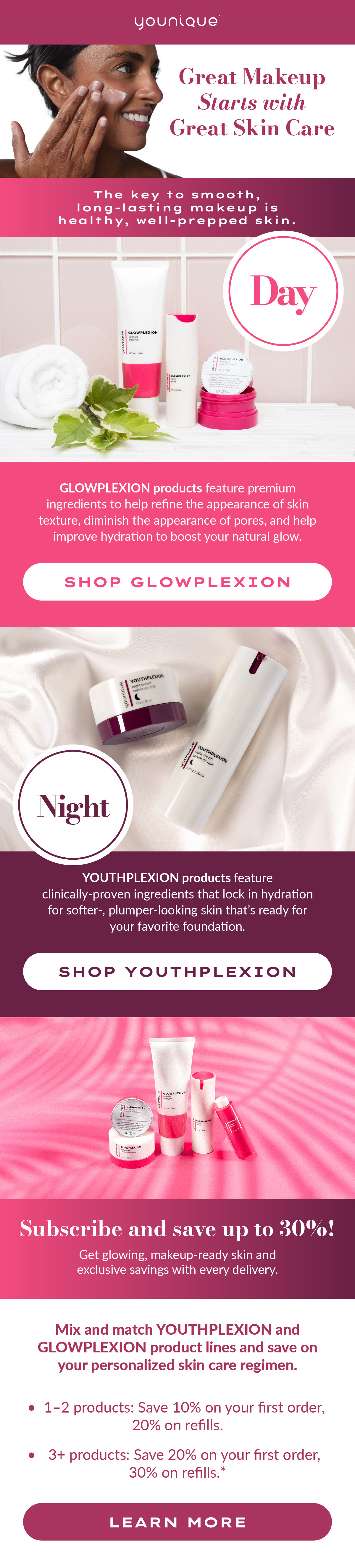 An email for day and night skincare products