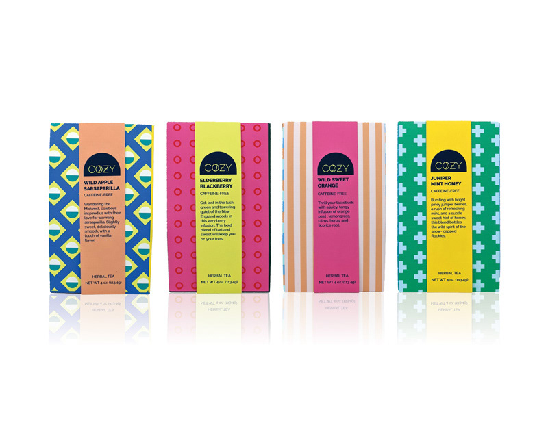 Cozy tea packaging fronts