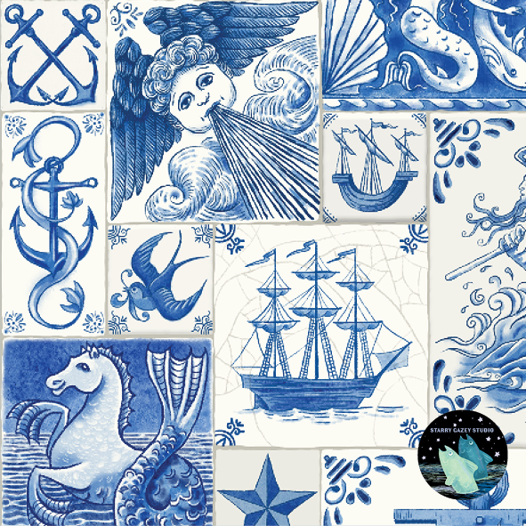All the Sea I Could Carry Home Delft Wallpaper: https://www.spoonflower.com/en/wallpaper/20981899-all-the-sea-i-could-carry-home-a-wall-of-delft-for-the-sea-obsessed-by-starry_gazey_studio