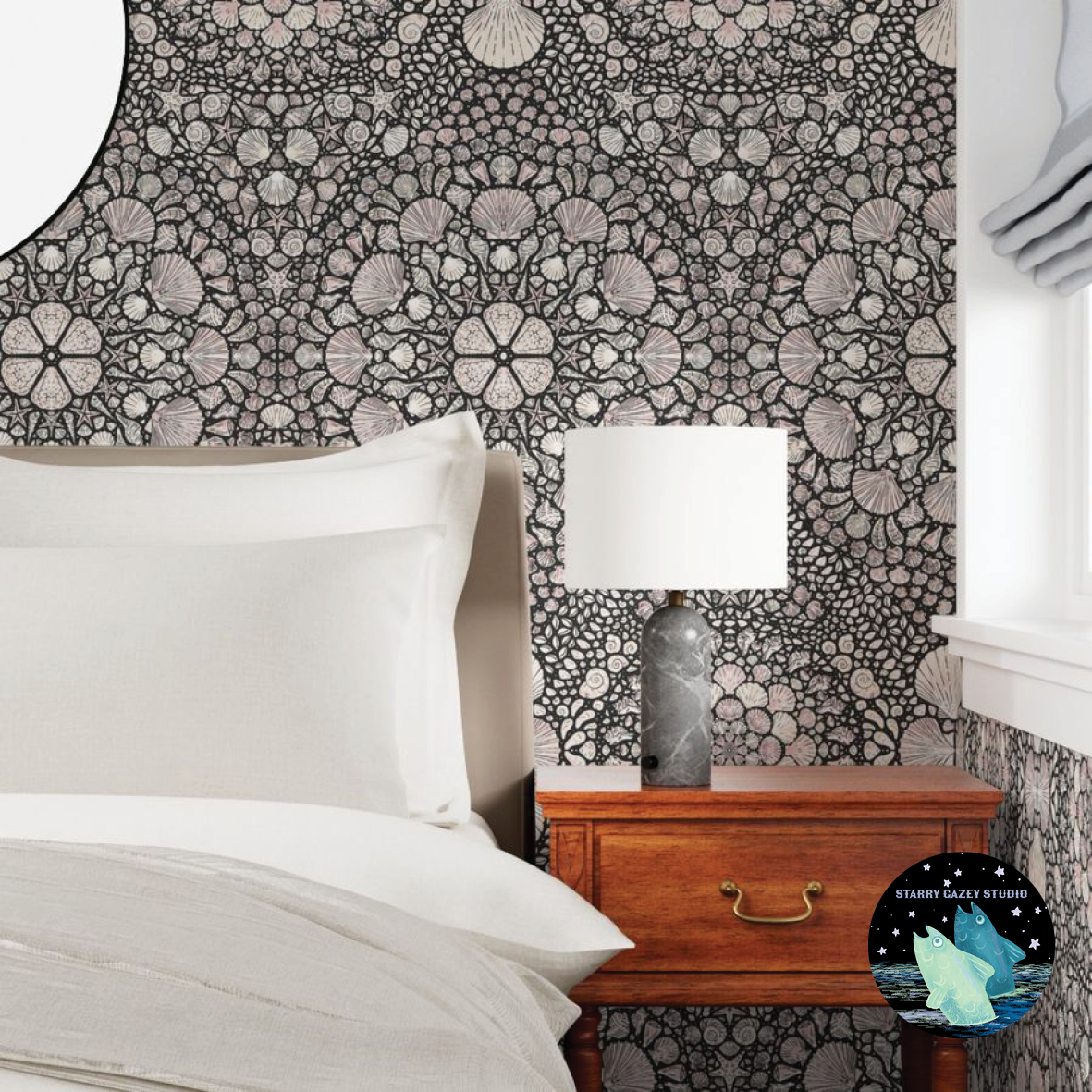 Charcoal and Shell pink https://www.spoonflower.com/en/wallpaper/21476525-a-la-ronde-shell-grotto-charcoal-and-shell-pink-by-starry_gazey_studio