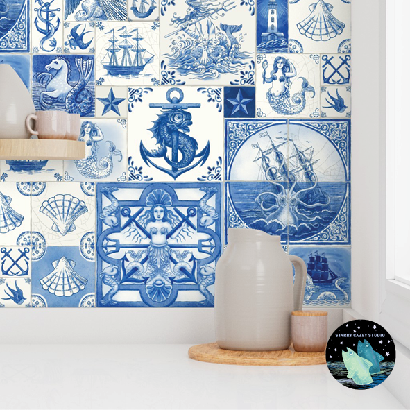All the Sea I Could Carry Home Delft Wallpaper: https://www.spoonflower.com/en/wallpaper/20981899-all-the-sea-i-could-carry-home-a-wall-of-delft-for-the-sea-obsessed-by-starry_gazey_studio