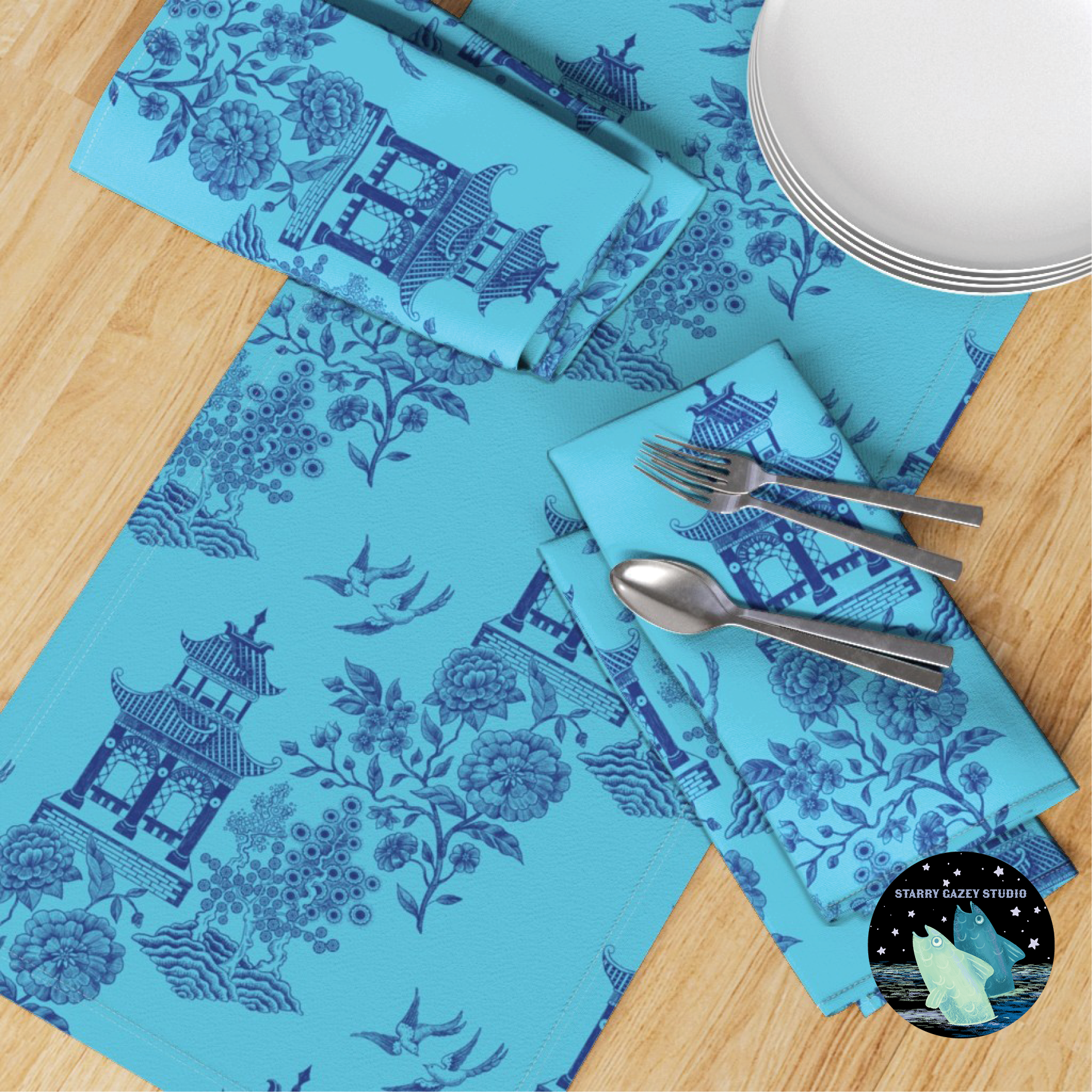 Blue on Blue Fabric: https://www.spoonflower.com/en/fabric/20855051-oriente-modern-blue-on-blue-by-starry_gazey_studio?sku=fbty-pf-yd-f130