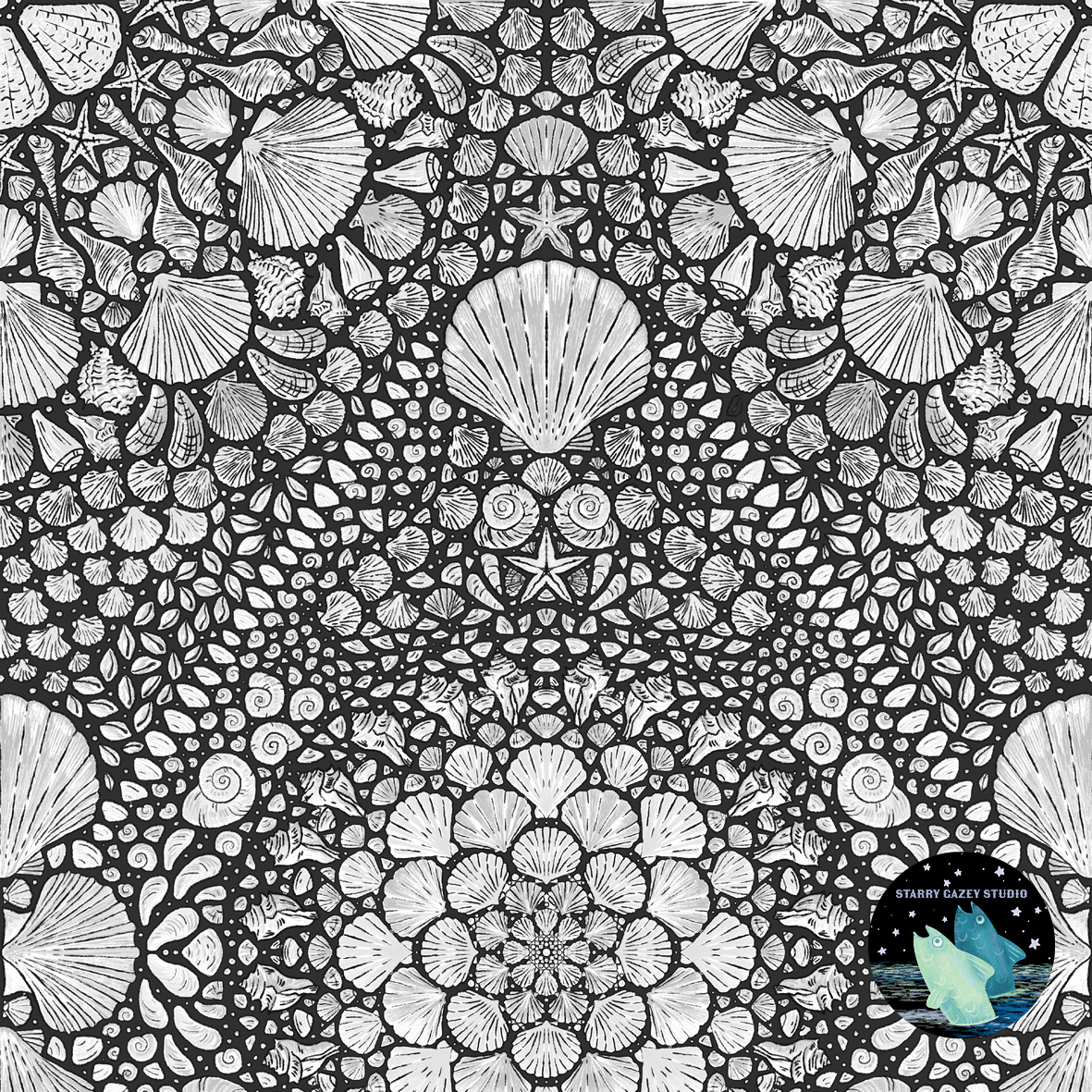 Monochrome https://www.spoonflower.com/en/wallpaper/21417896-a-la-ronde-shell-grotto-charcoal-monochrome-by-starry_gazey_studio