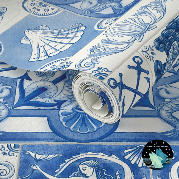 All the Sea I Could Carry Home Delft Wallpaper: https://www.spoonflower.com/en/wallpaper/20981899-all-the-sea-i-could-carry-home-a-wall-of-delft-for-the-sea-obsessed-by-starry_gazey_studio