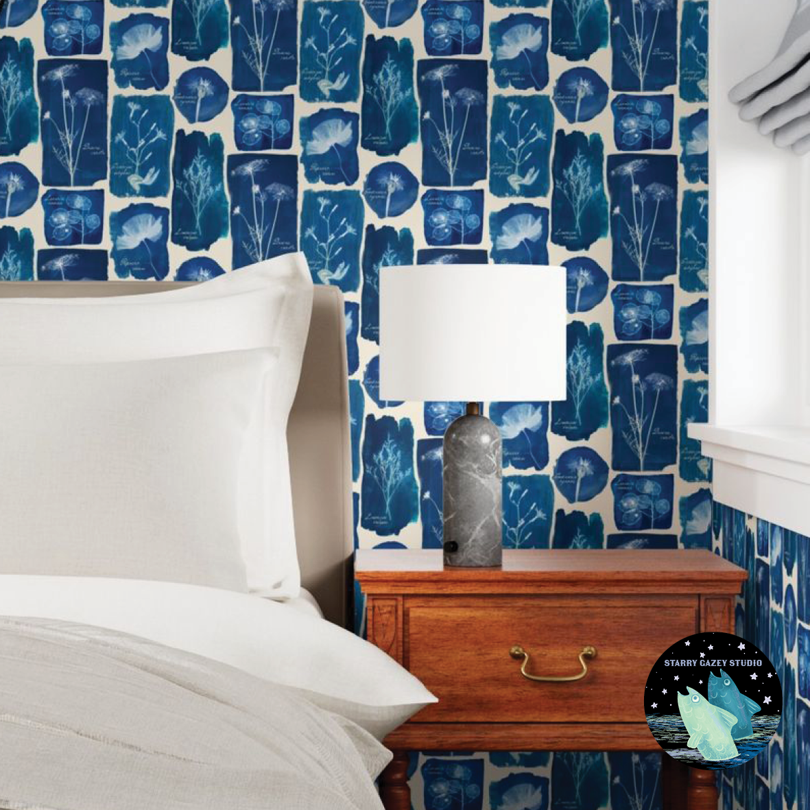 Notes from the Meadow - a Wildflower Cyanotype Study Wallpaper: https://www.spoonflower.com/en/wallpaper/21259918-notes-from-the-meadow-a-wildflower-cyanotype-study-by-starry_gazey_studio