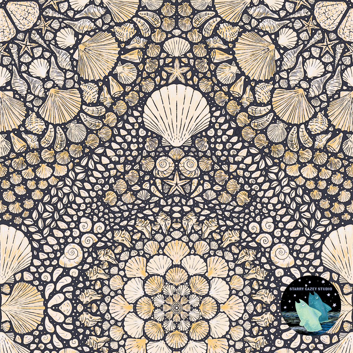 Charcoal and Regency Yellow https://www.spoonflower.com/en/wallpaper/21476583-a-la-ronde-shell-grotto-charcoal-and-regency-yellow-by-starry_gazey_studio