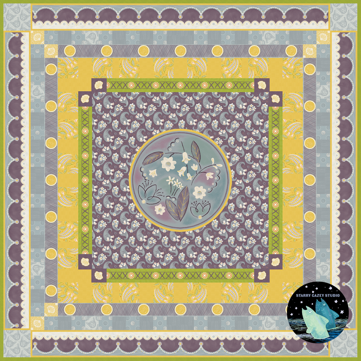 A generous 138 × 138 cm wholecloth quilt panel