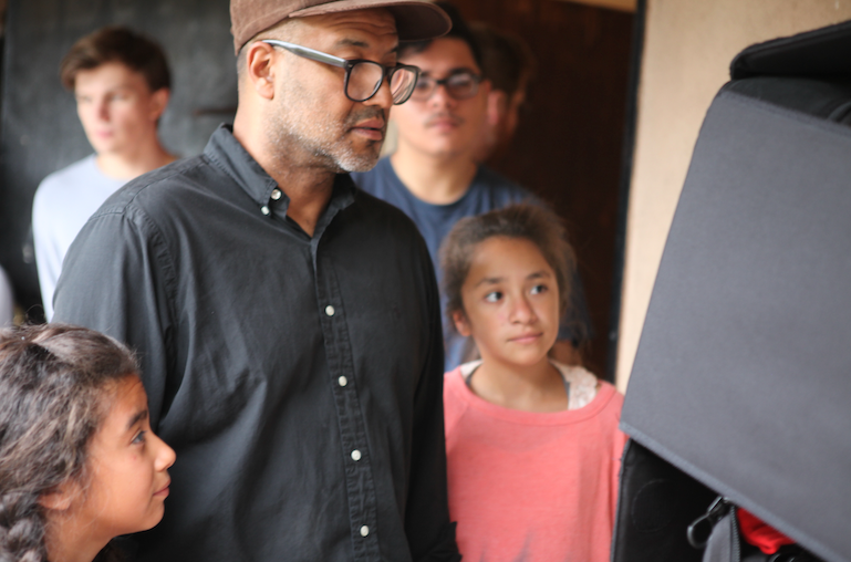 Cast and crew on the set of Marisol by director Juan Escobedo