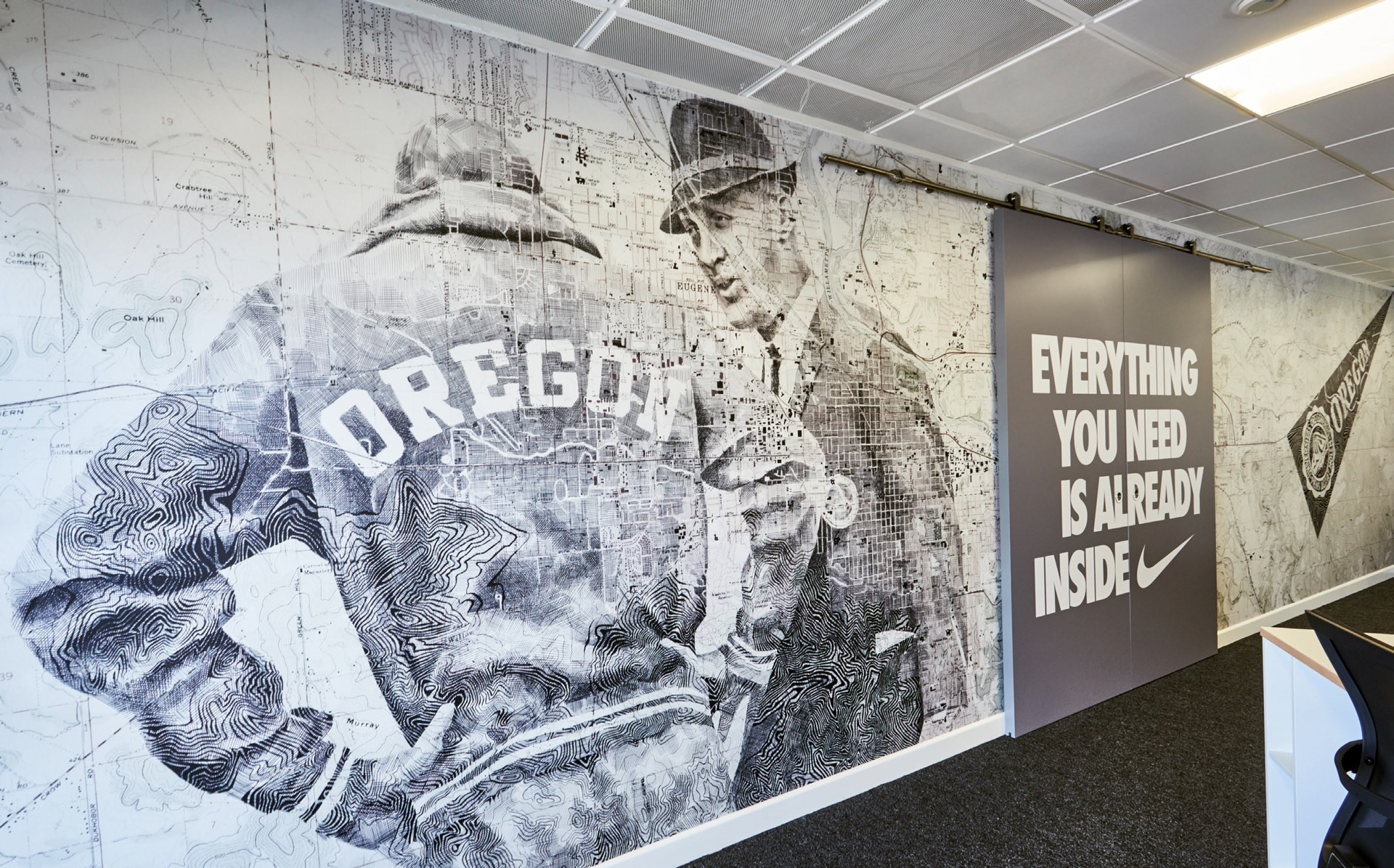 Nike Shirebrook head office boardroom entrance doors and wallpaper artwork