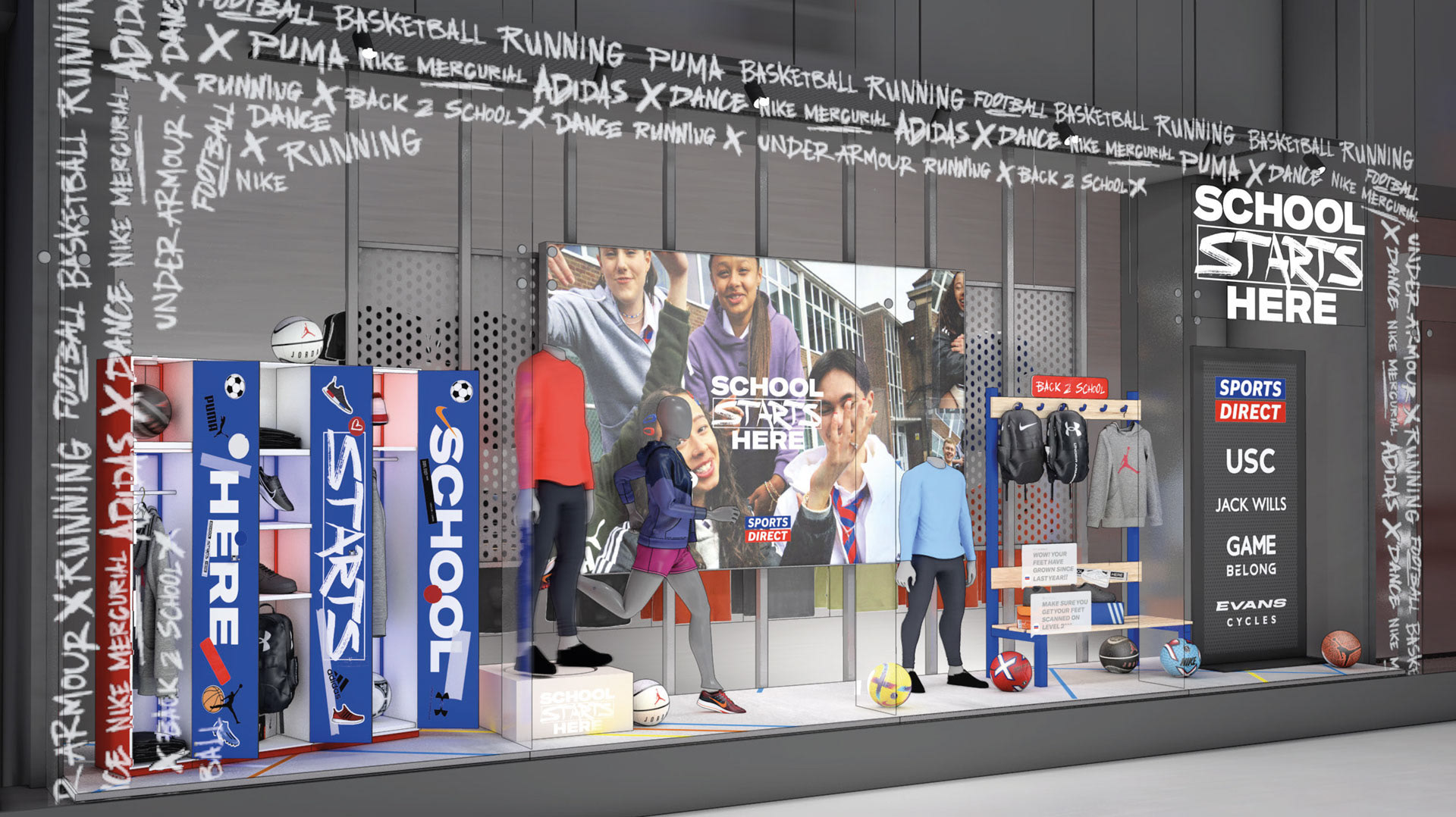 Sports Direct Back to School windows artwork