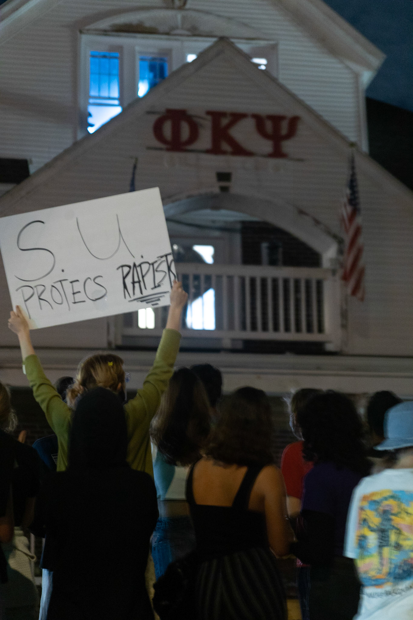 During the Stand with Survivors SU protests, the community began to turn against the party culture Syracuse had been known for when I first applied. One of the fraternities on the hitlist was Phi Kappa Psi. Protesters marched up the grassy hill leading to the house as lights within were extinguished and curtains drawn. The porch was soon claimed by the protest leaders as allegations of assaults were declared.