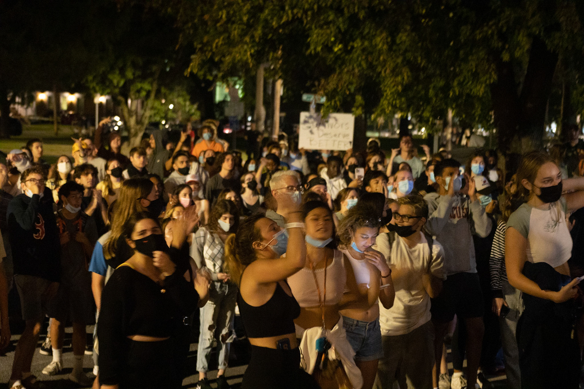 SU students protest the administration and many frats around campus due to rape alligations and inaction by the Chancellor on September 21st. The protests lasted for nearly 2 hours, starting along Comstock and ending with the Chancellor's House after stopping at numerous frats along the way. There were calls for the admin to take action against numerous students who were alleged to have raped students within the frats. The protests were entirly peaceful and many students were following mask guidelines.