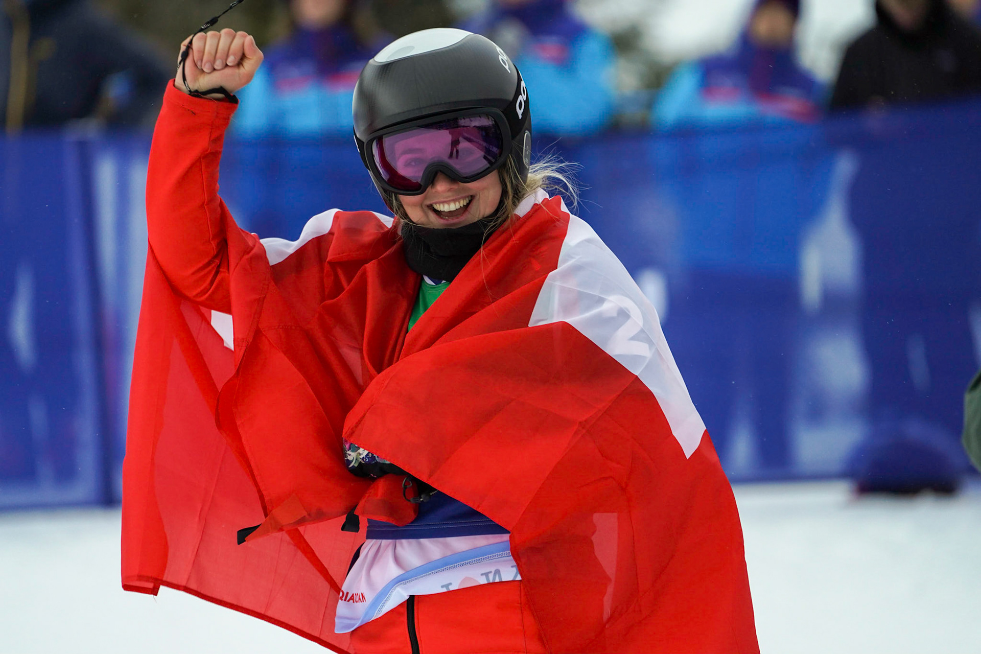 Sophie Hediger (2) of Switzerland took first for Women's in the Men and Women Snowboard Cross at the 2023 FISU World University Games on January 13, 2023 in North Creek, New York. (Photo by Bond Demetri Photos/FISU Games)