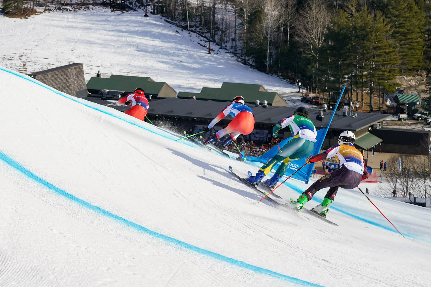 Both Men and Women skiers took to the mountain during Ski Cross at the 2023 FISU World University Games on January 16, 2023 in North Creek, New York. (Photo by Bond Demetri Photos/FISU Games)