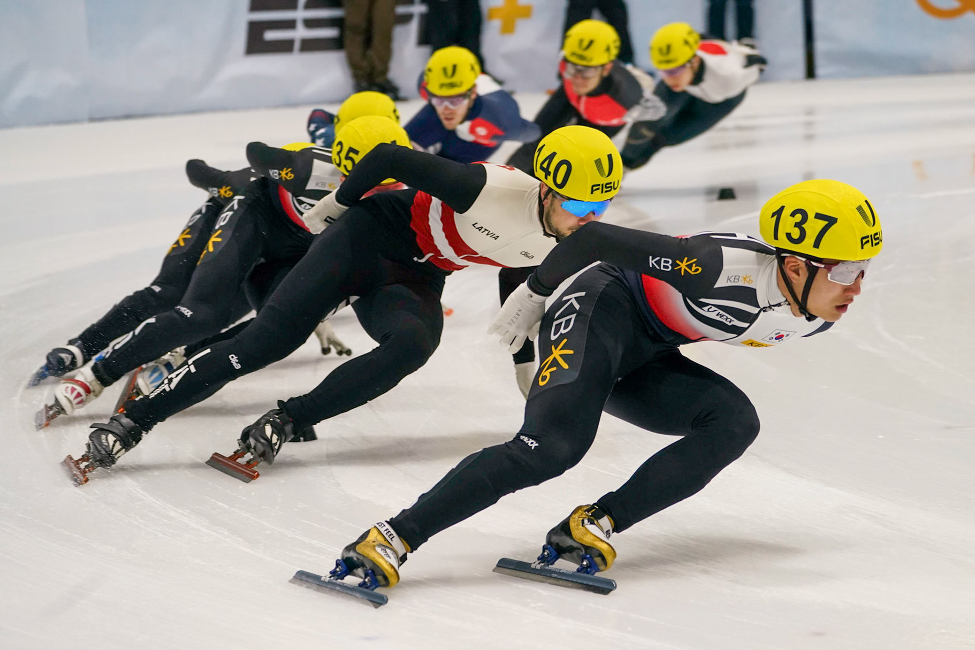 Men and Women Speed Skaters took to the ice in the 1932 rink during the 1500m Short Track Speed Skating event at the 2023 FISU World University Games on January 19, 2023 in Lake Placid, New York. (Photo by Bond Demetri Photos/FISU Games)