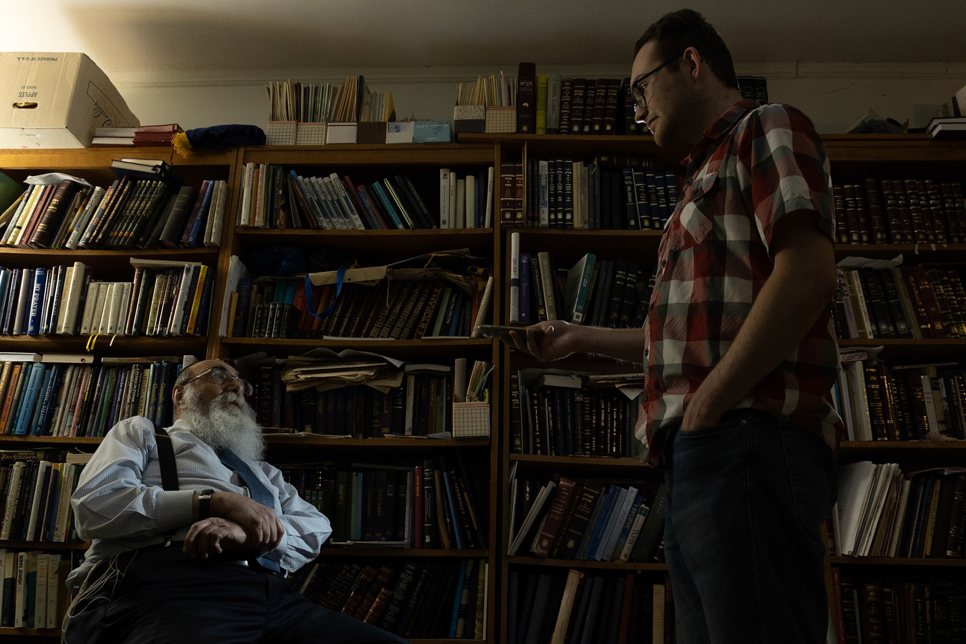 Hunter Franklin captures images of a local Syracuse Rabbi at the Rabbi's home for his VIS 425 Project. Images taken 04/26/22. He uses most of his time to interview the Rabbi rather than taking pictures as the stories the Rabbi can tell are not done justice by the snap of a shutter.