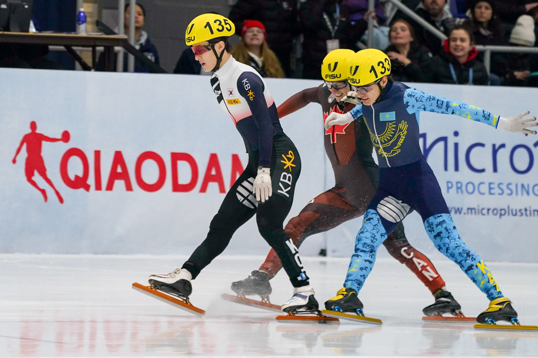 Men Speed Skaters took to the ice in the 1932 rink during the Men's 1000m Short Track Speed Skating event at the 2023 FISU World University Games on January 20, 2023 in Lake Placid, New York. (Photo by Bond Demetri Photos/FISU Games)