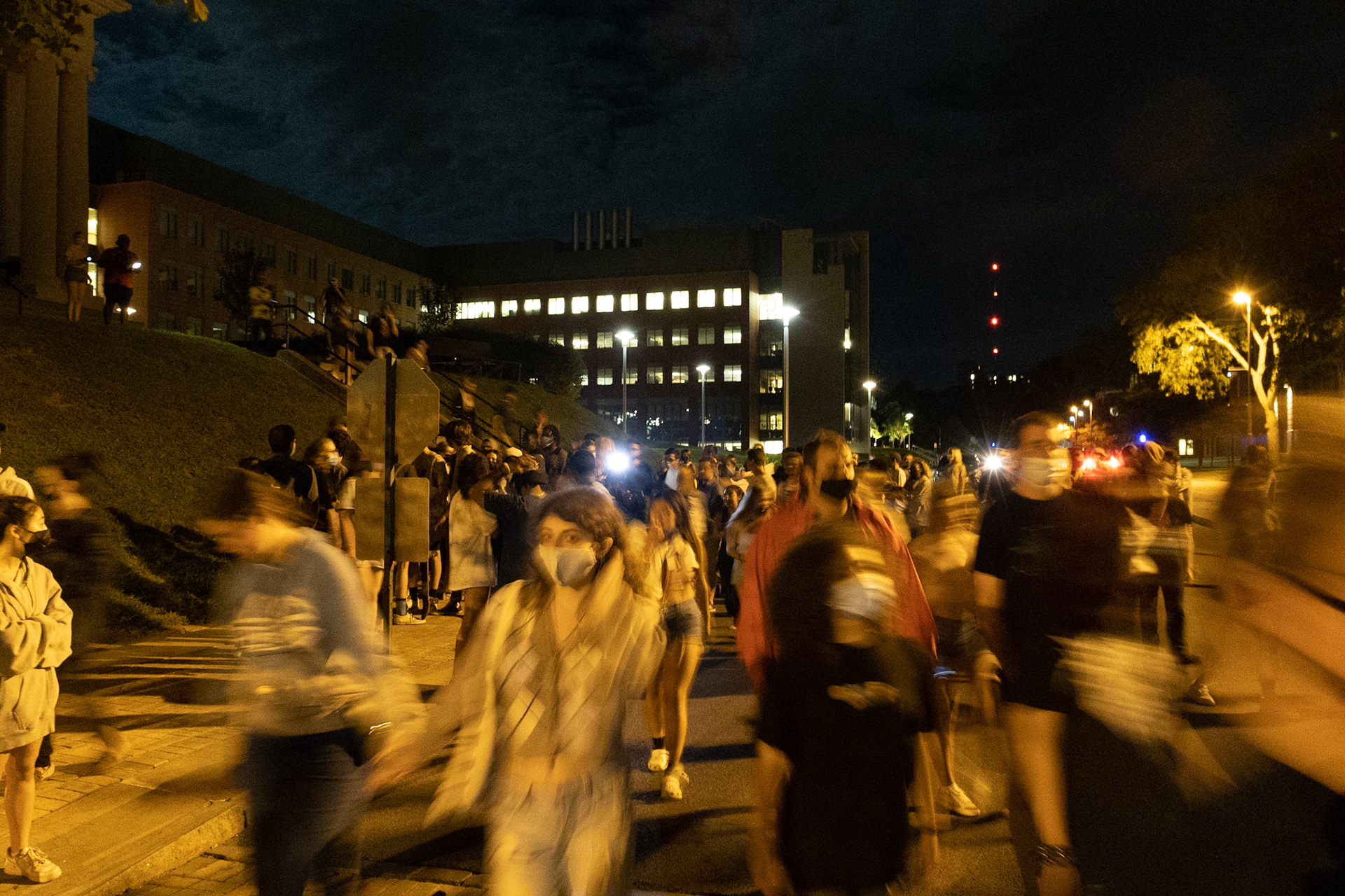 SU students protest the administration and many frats around campus due to rape alligations and inaction by the Chancellor on September 21st. The protests lasted for nearly 2 hours, starting along Comstock and ending with the Chancellor's House after stopping at numerous frats along the way. There were calls for the admin to take action against numerous students who were alleged to have raped students within the frats. The protests were entirly peaceful and many students were following mask guidelines.