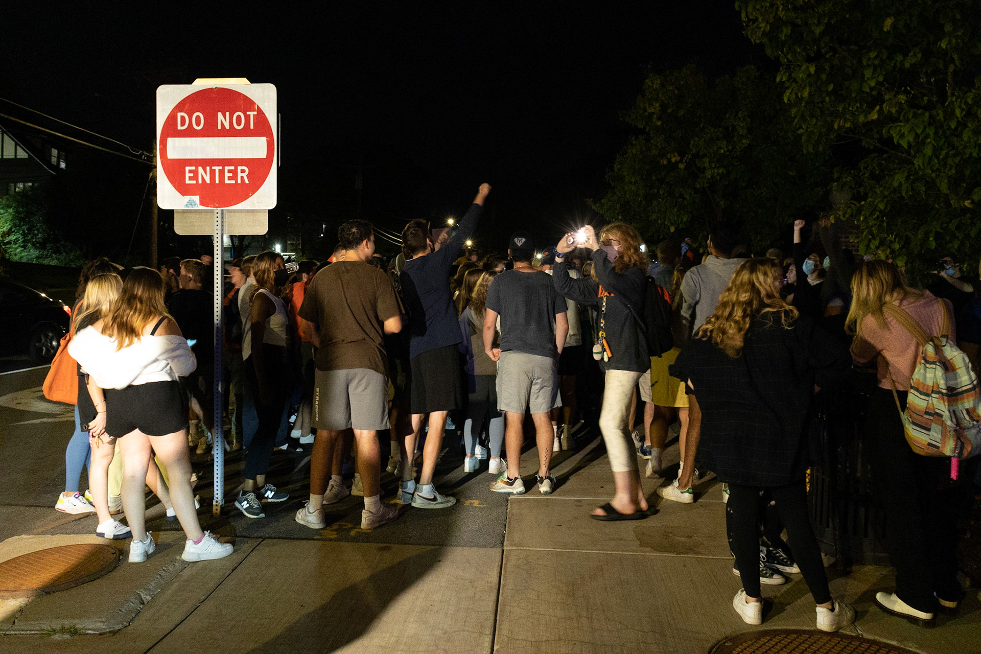 SU students protest the administration and many frats around campus due to rape alligations and inaction by the Chancellor on September 21st. The protests lasted for nearly 2 hours, starting along Comstock and ending with the Chancellor's House after stopping at numerous frats along the way. There were calls for the admin to take action against numerous students who were alleged to have raped students within the frats. The protests were entirly peaceful and many students were following mask guidelines.
