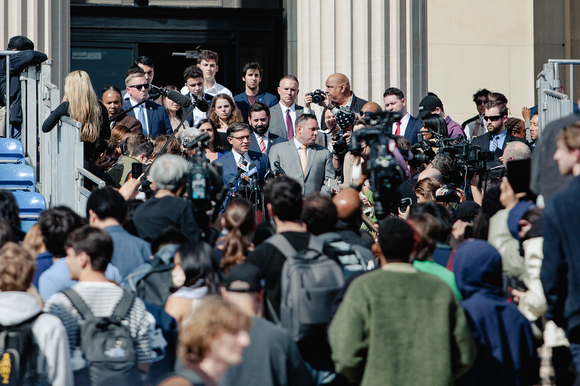 Mike Johnson speaks on Columbia's Low Steps