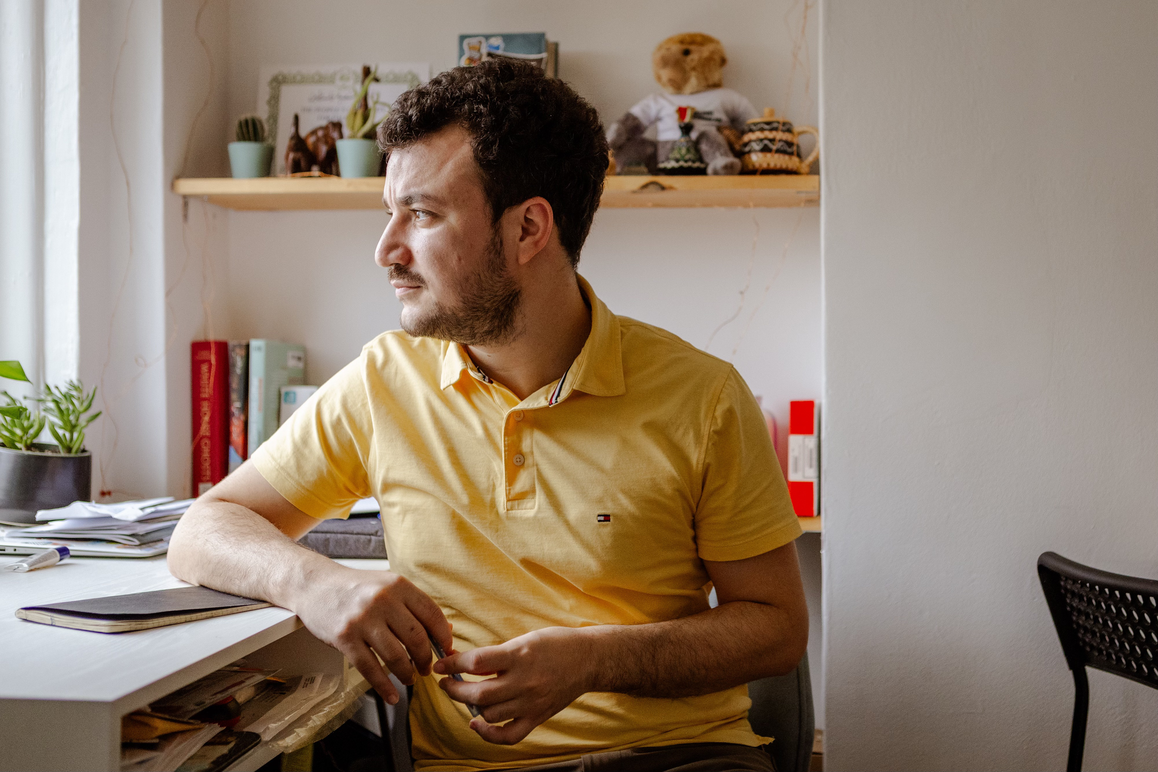 Mahmoud Khalil sits for a portrait