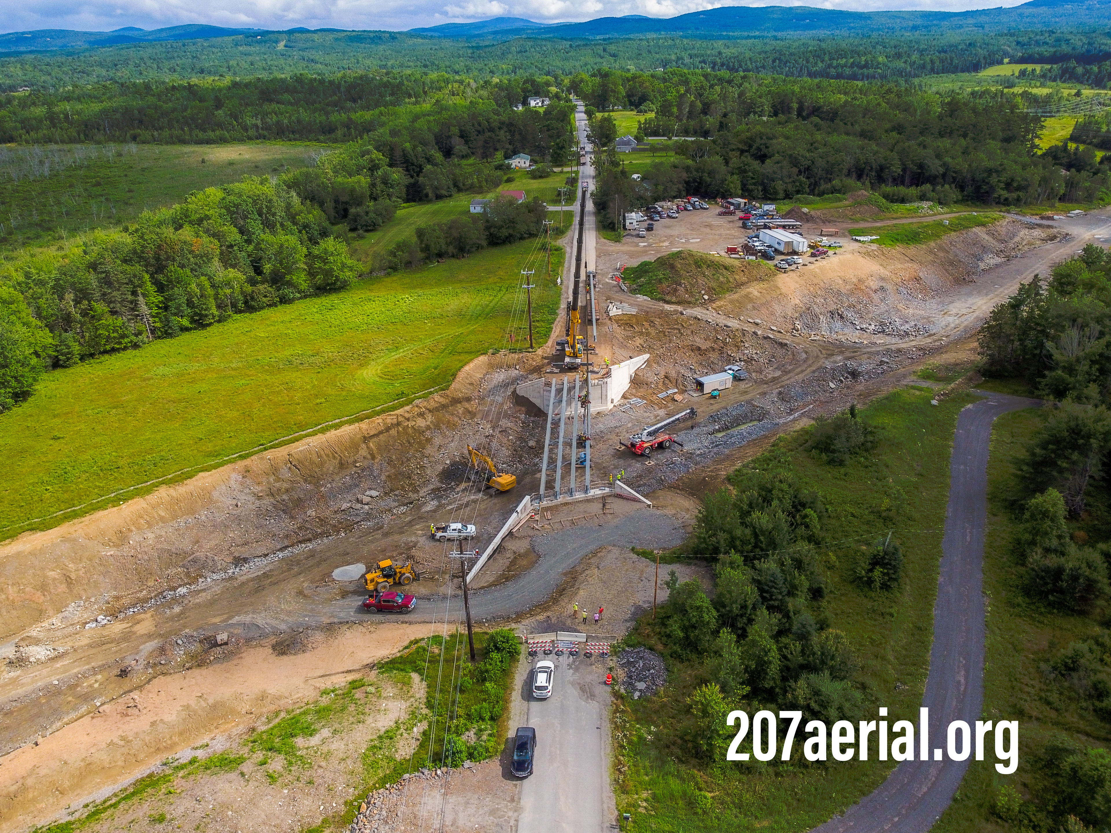 Lower angle of Clewleyville road bridge installation in Eddington, Maine. July 2023