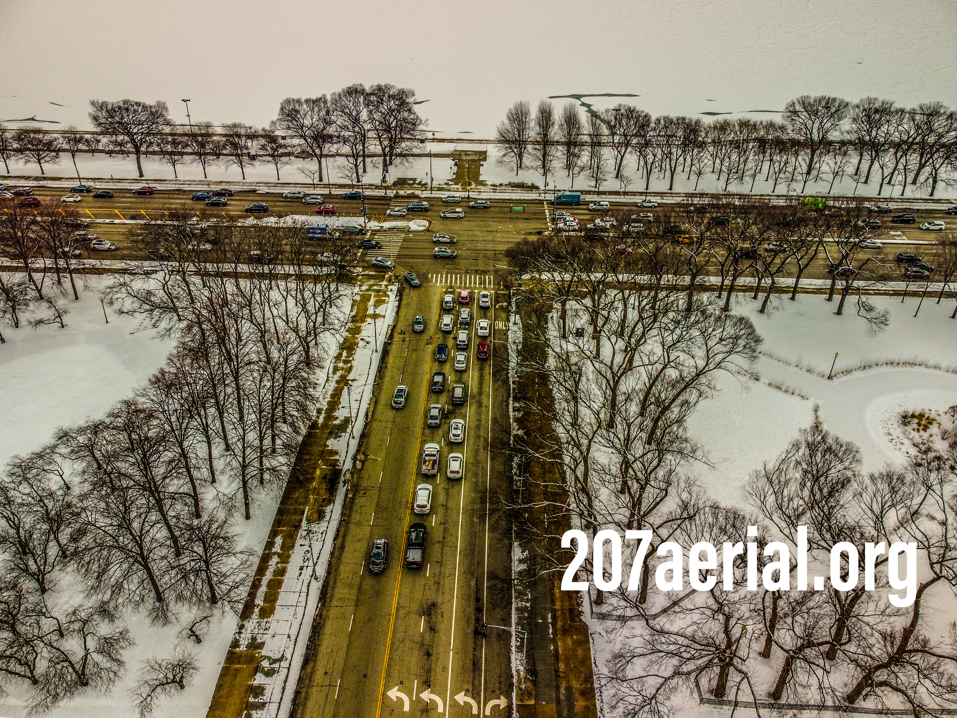 E Jackson Drive in Chicago, Illinois. facing Lake Michigan.