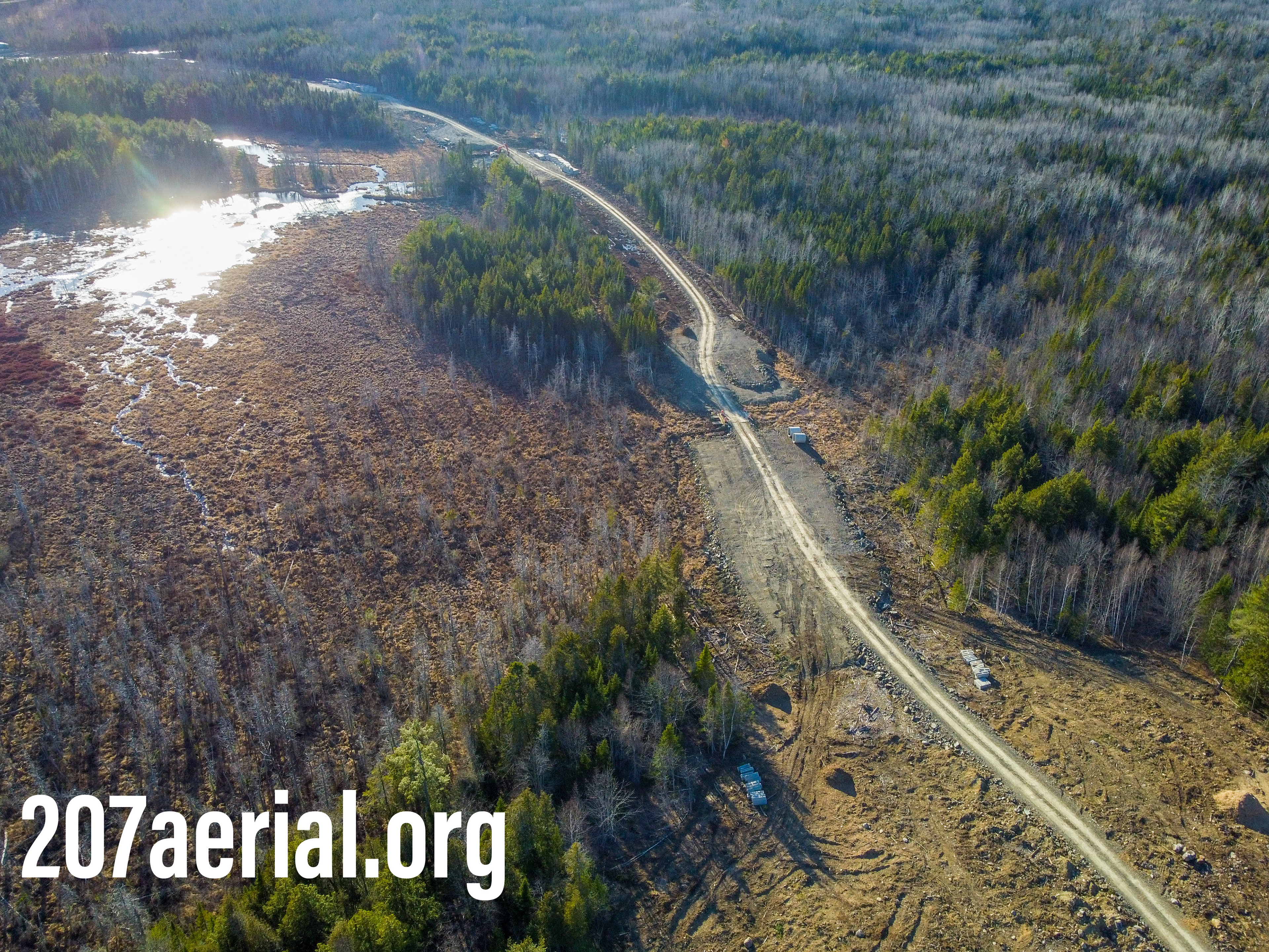 A bridge being built near a body of water in Eddington, Maine. (April 2023)