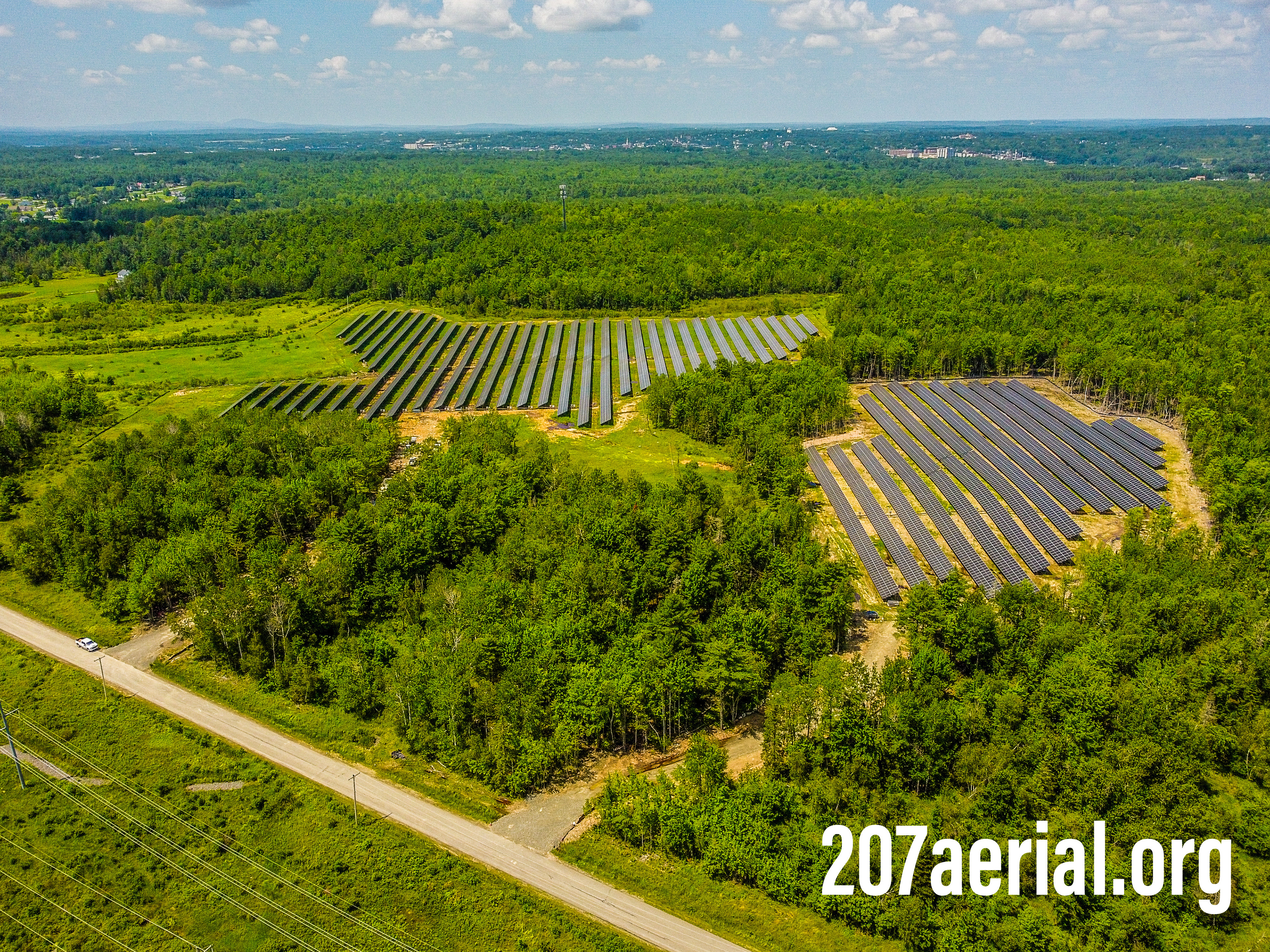 Solar farm in Brewer, Maine near Day road. July 2023.