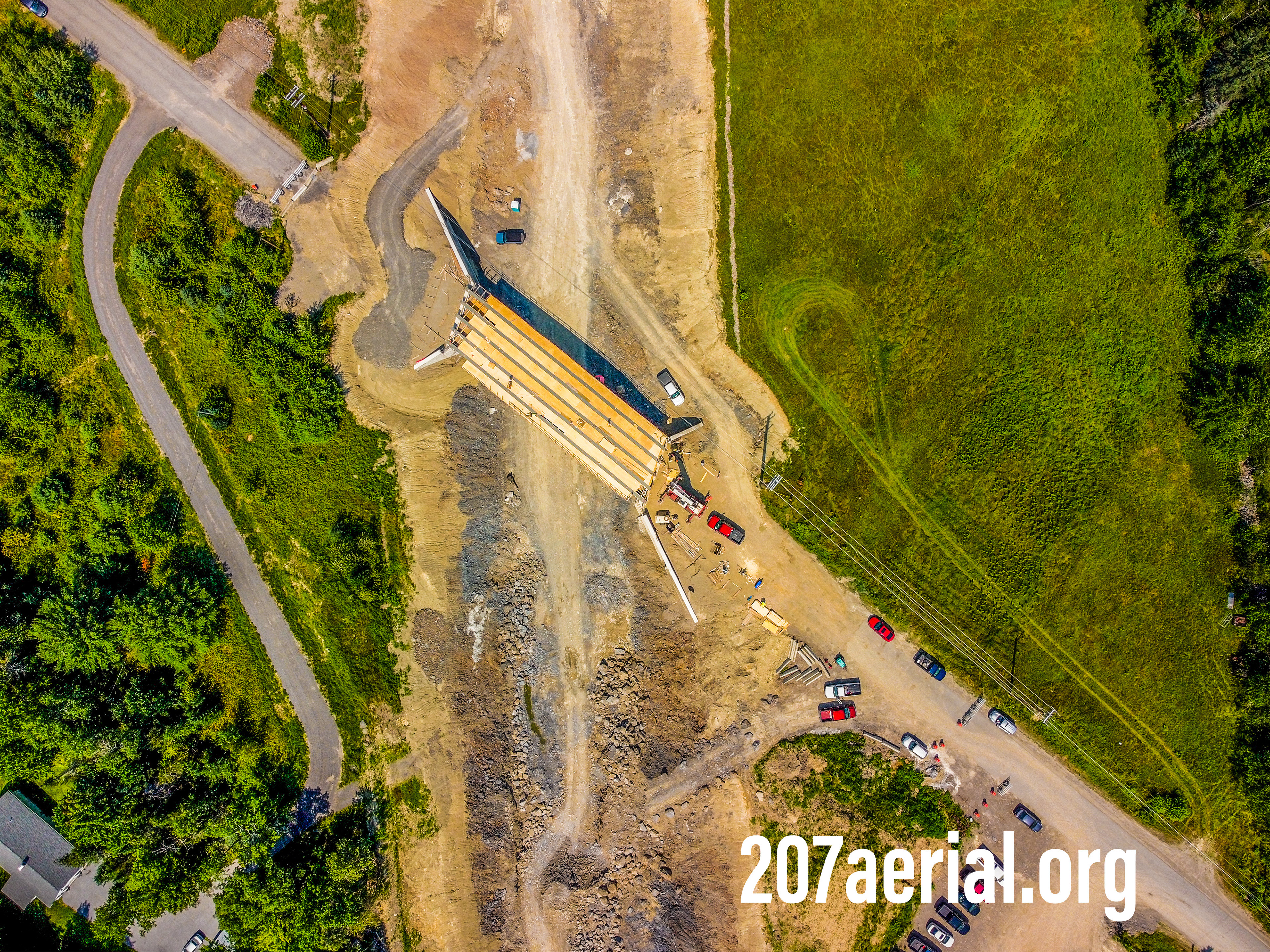 Clewleyville road bridge top down shot in Eddington, Maine. July 2023