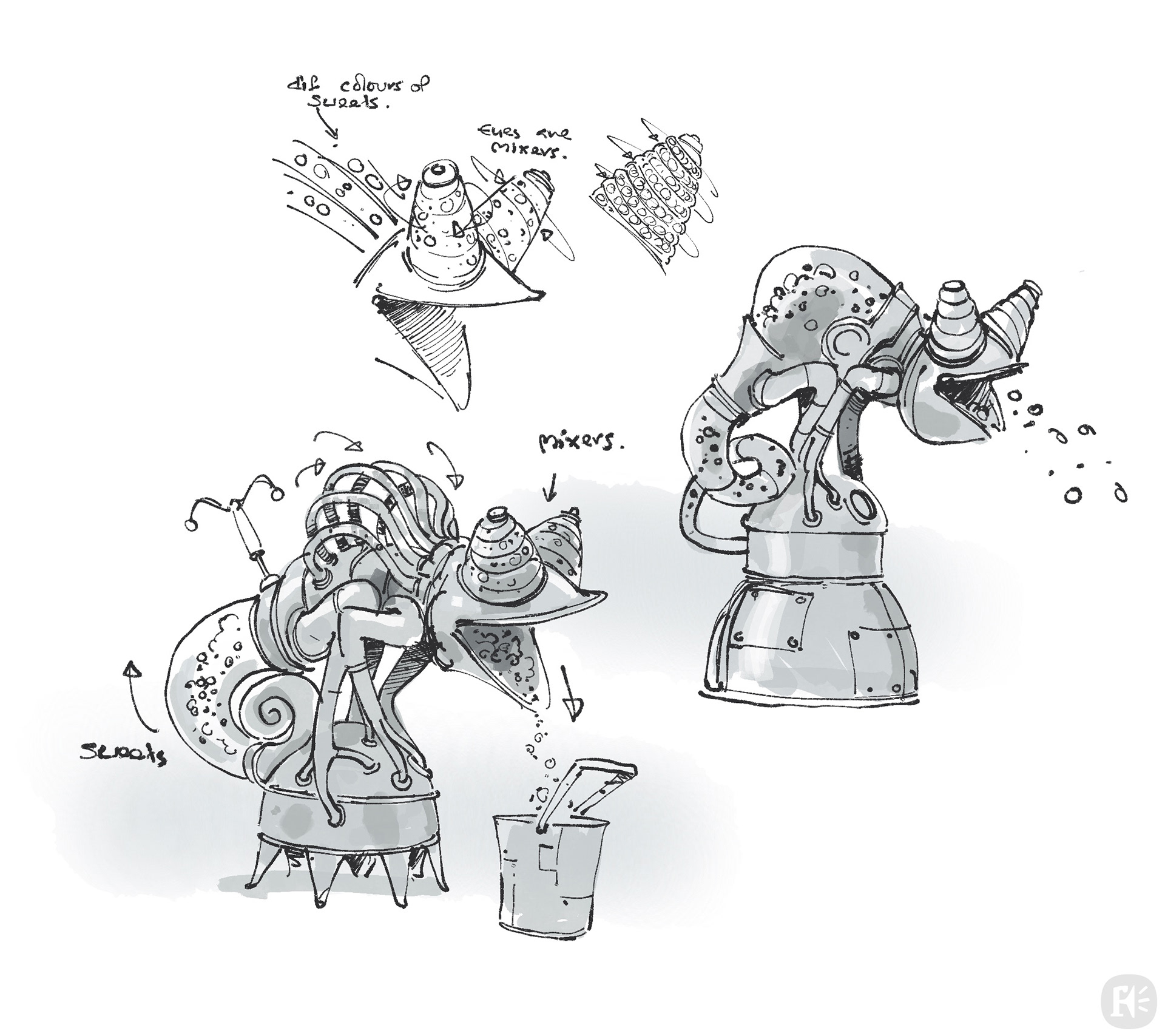 Development sketch : Idea for a sweet dispenser.