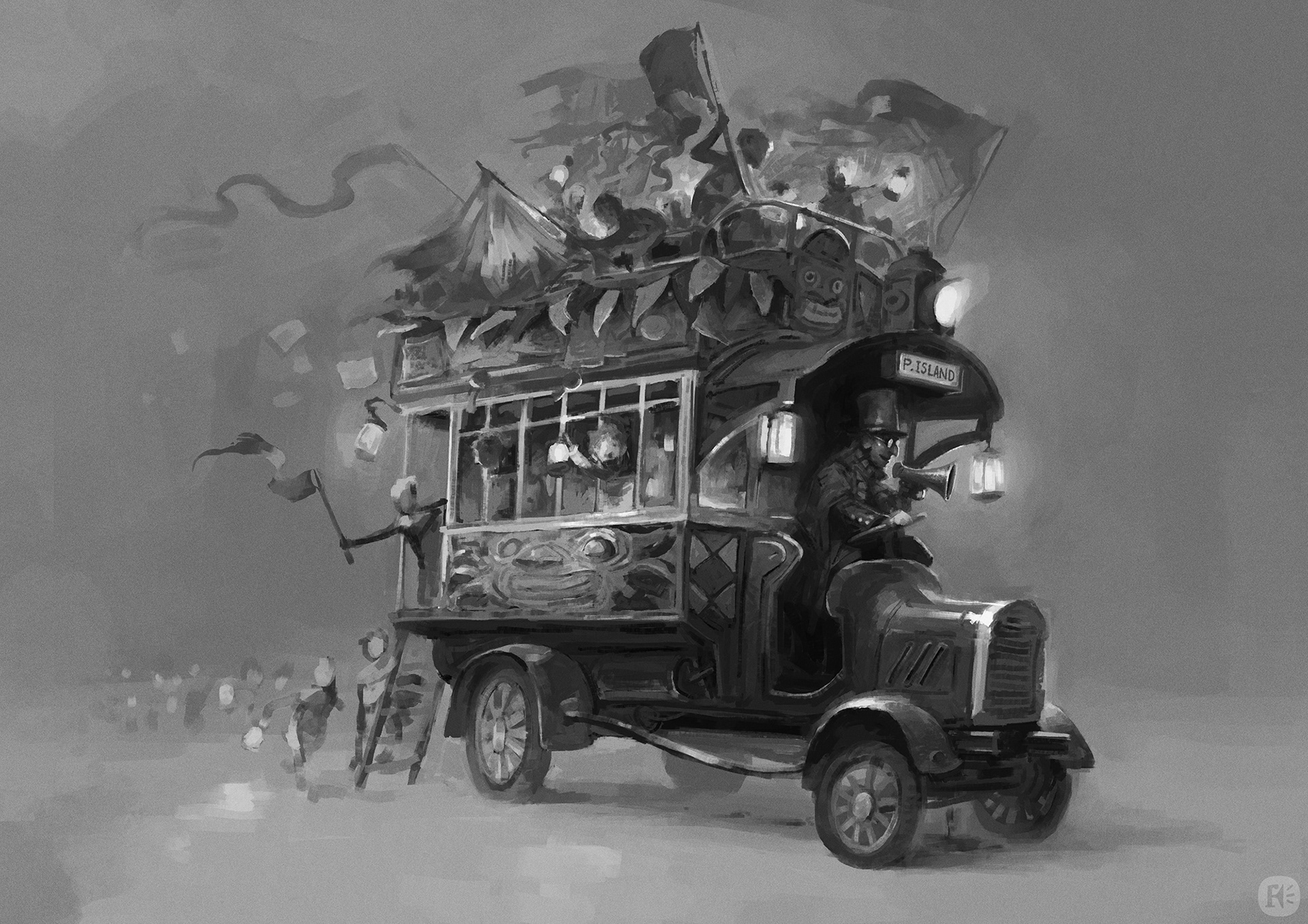 Design for the Pleasure Island coach.