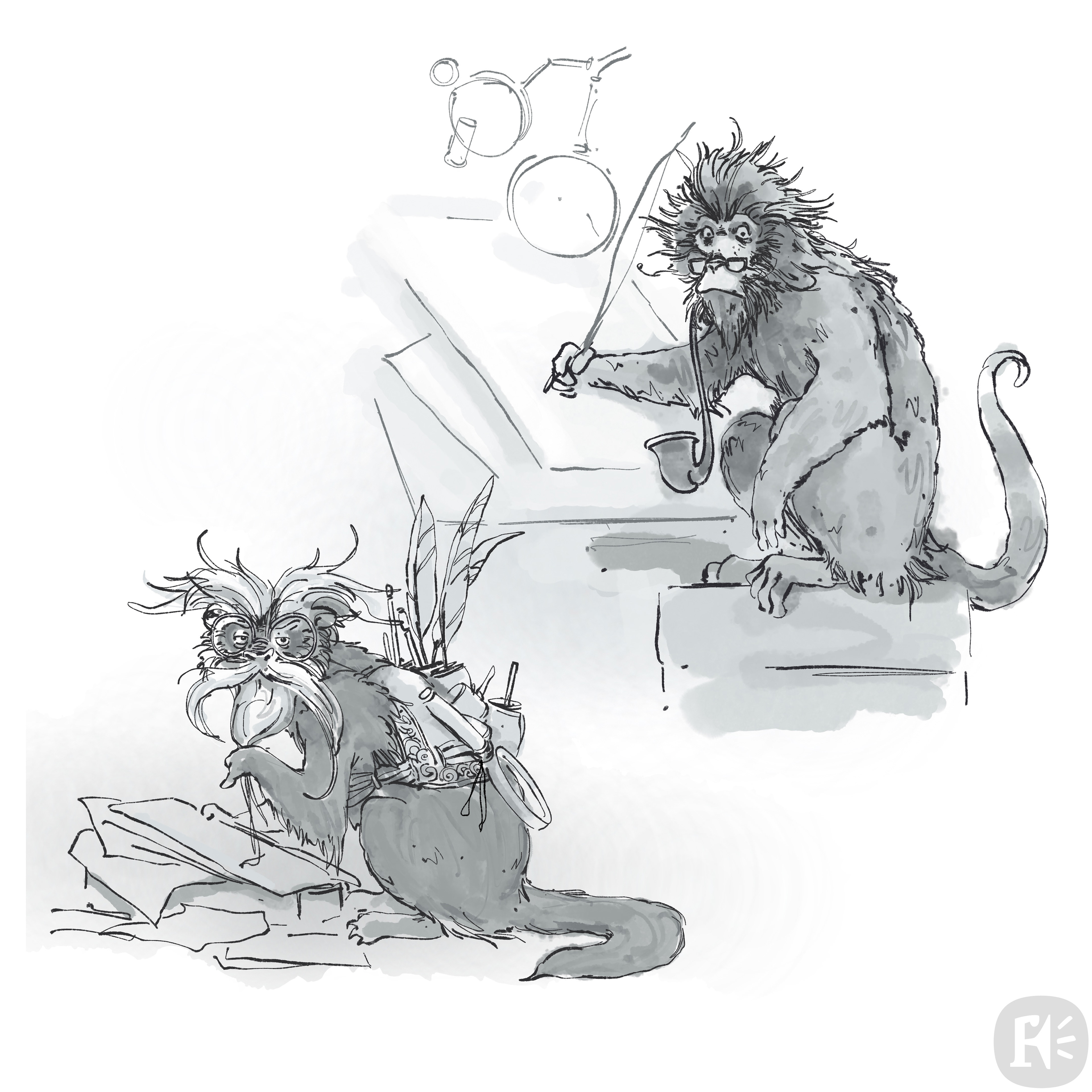 Monkey professor sketches