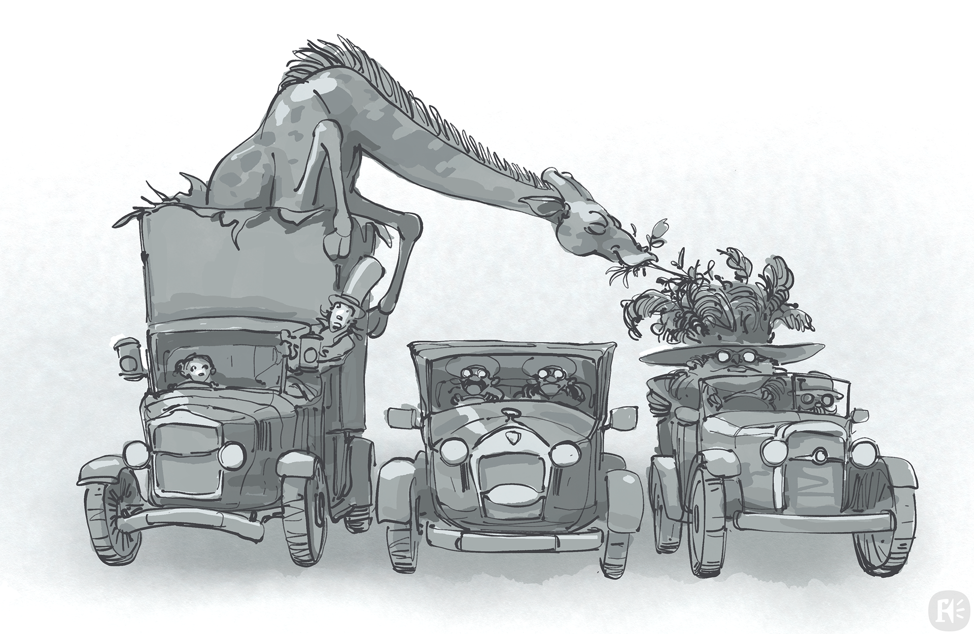 Development sketch : Idea for a giraffe gag.