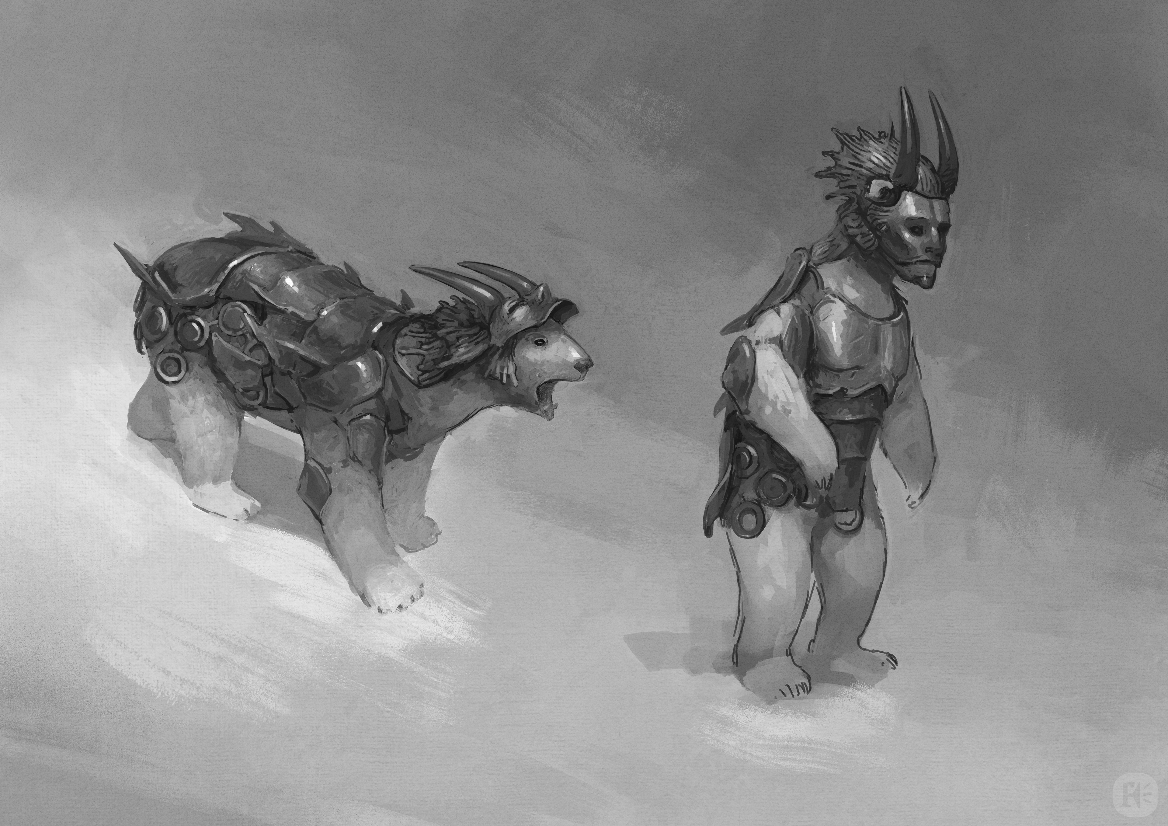 A design for the palace bears, whose armour shows more human influence.